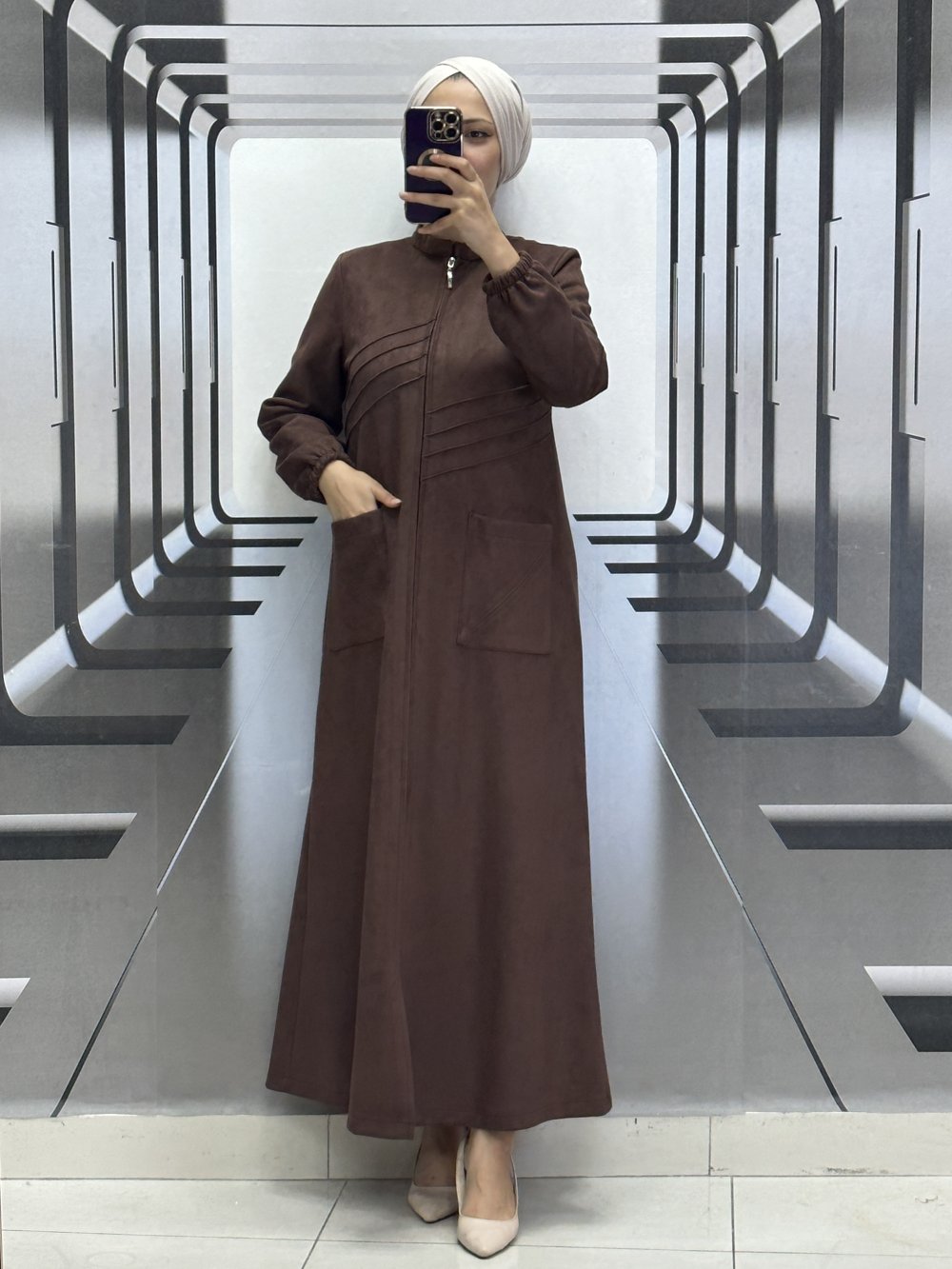 Süet çizgili ferace