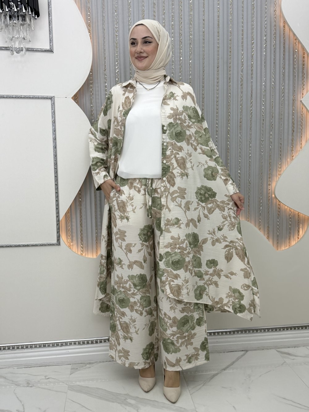 Bahargül Pantolonlu Takım Yeşil
