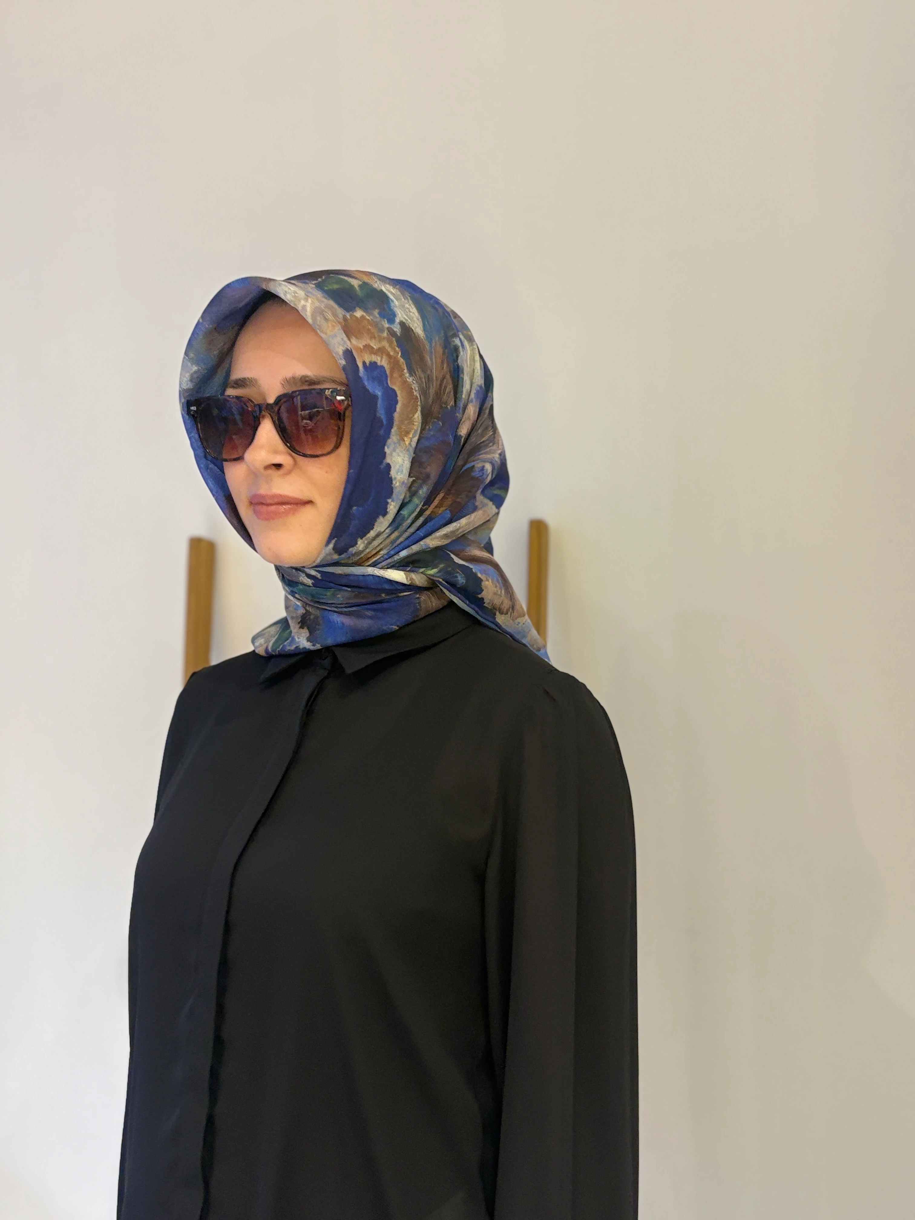 Locella Soft Eşarp - Lacivert fırça desen