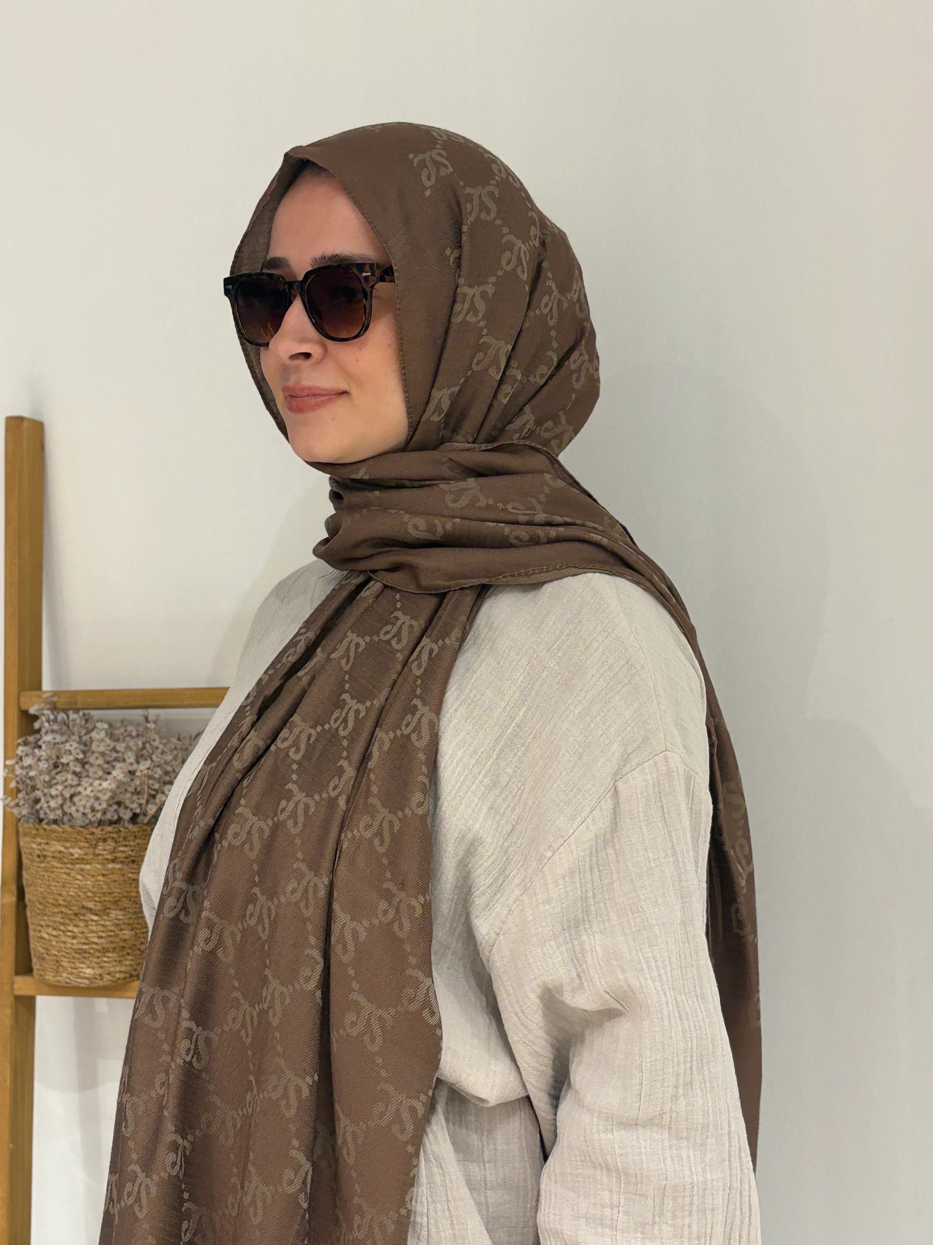 Şalland Yün Kaşmir Şal - Kahve