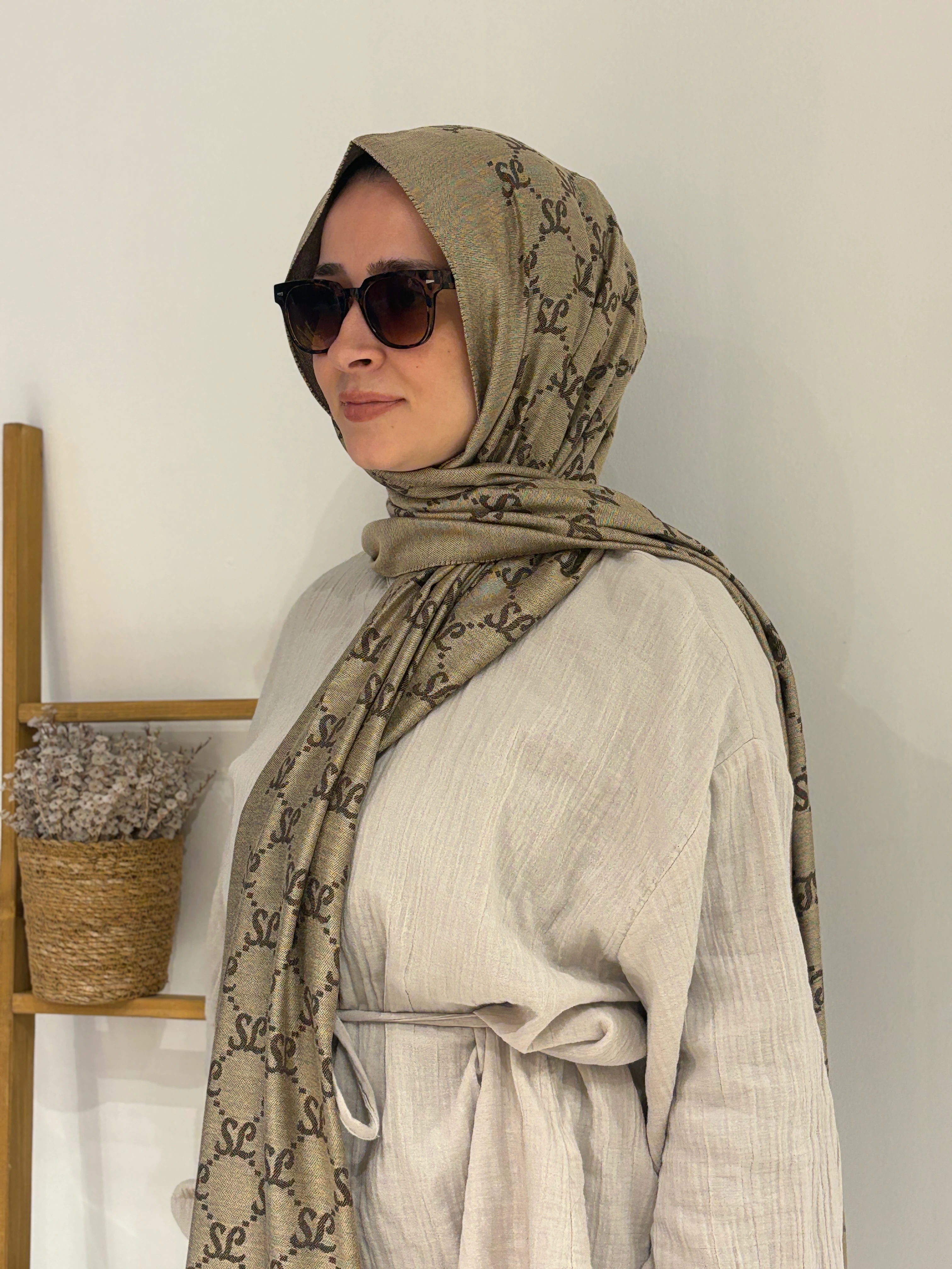 Şalland Yün Kaşmir Şal - Kahverengi