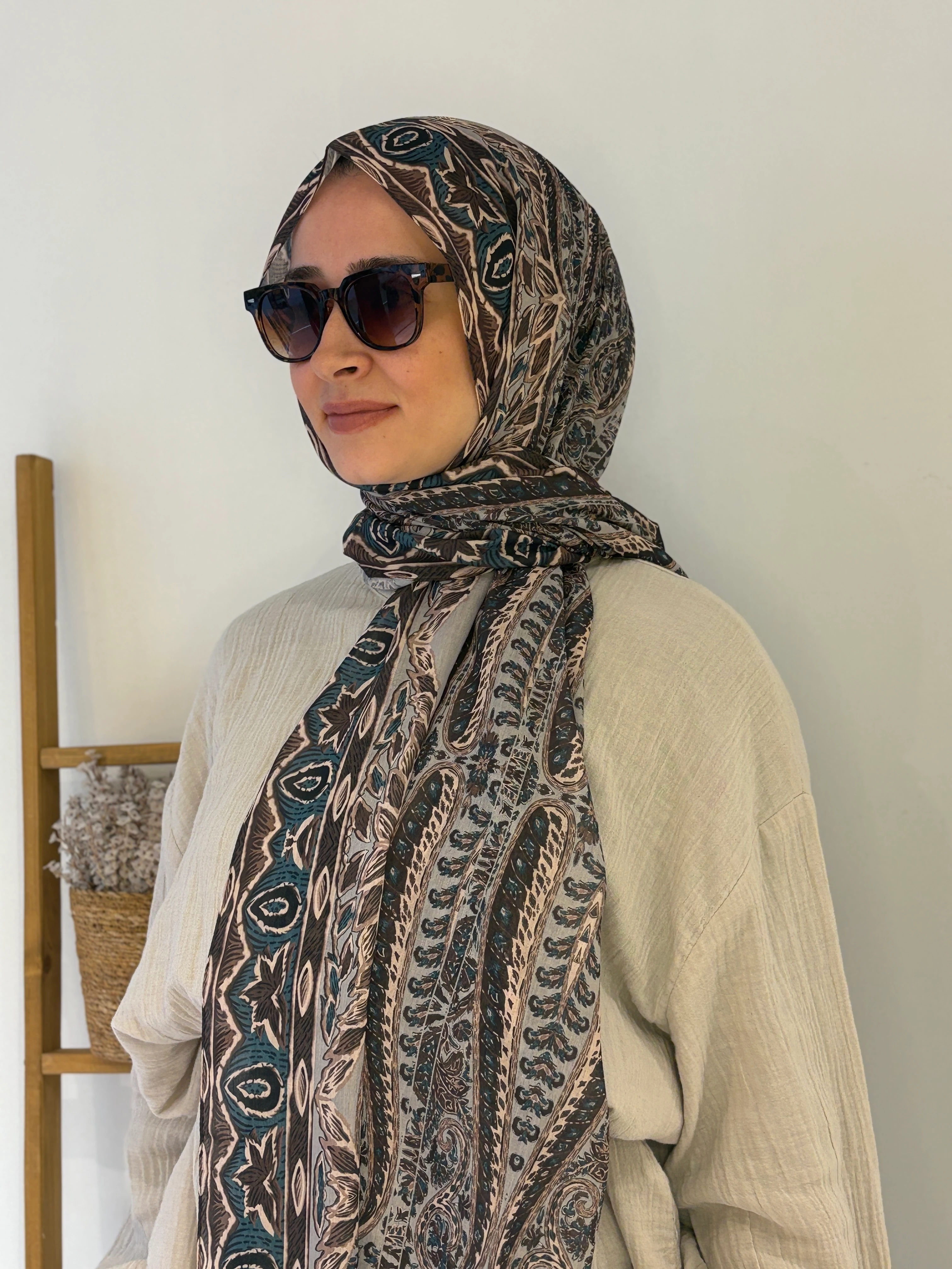 Locella Pamuk Vual  Şal - Açık Gri-Yeşil