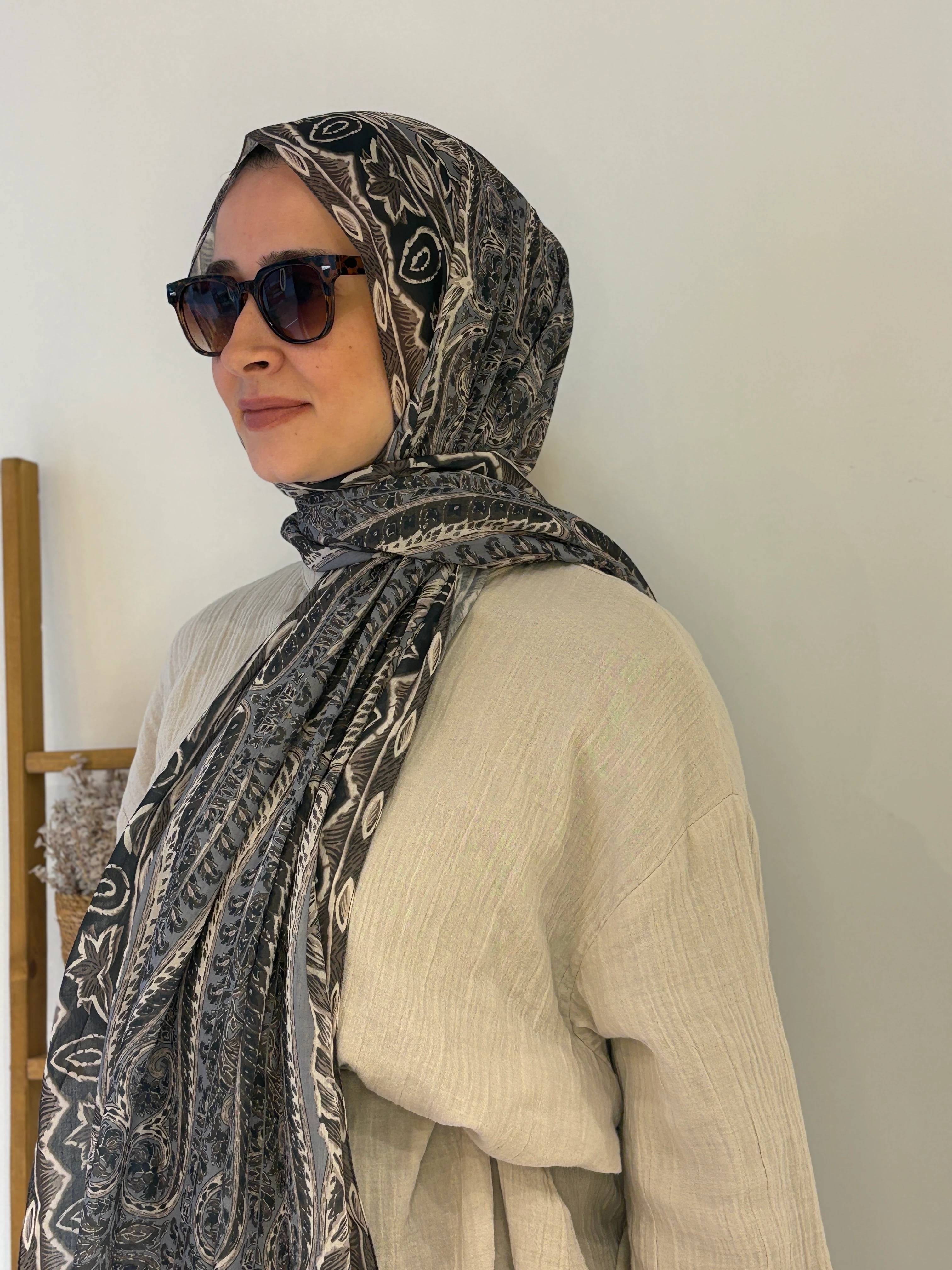 Locella Pamuk Vual  Şal - Gri-Yeşil