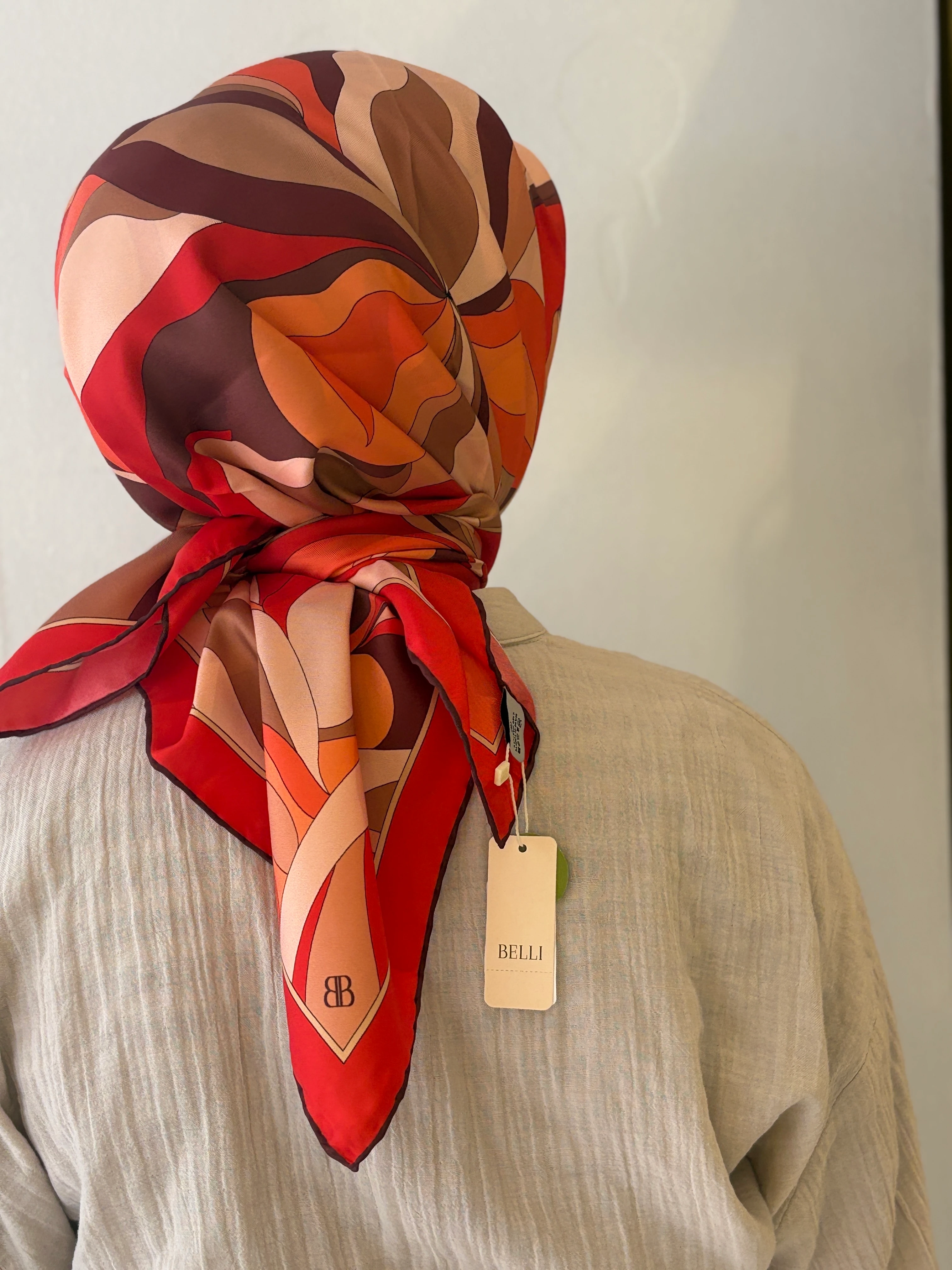 Belli Twill İpek Eşarp - Kırmızı-Nar çiçeği