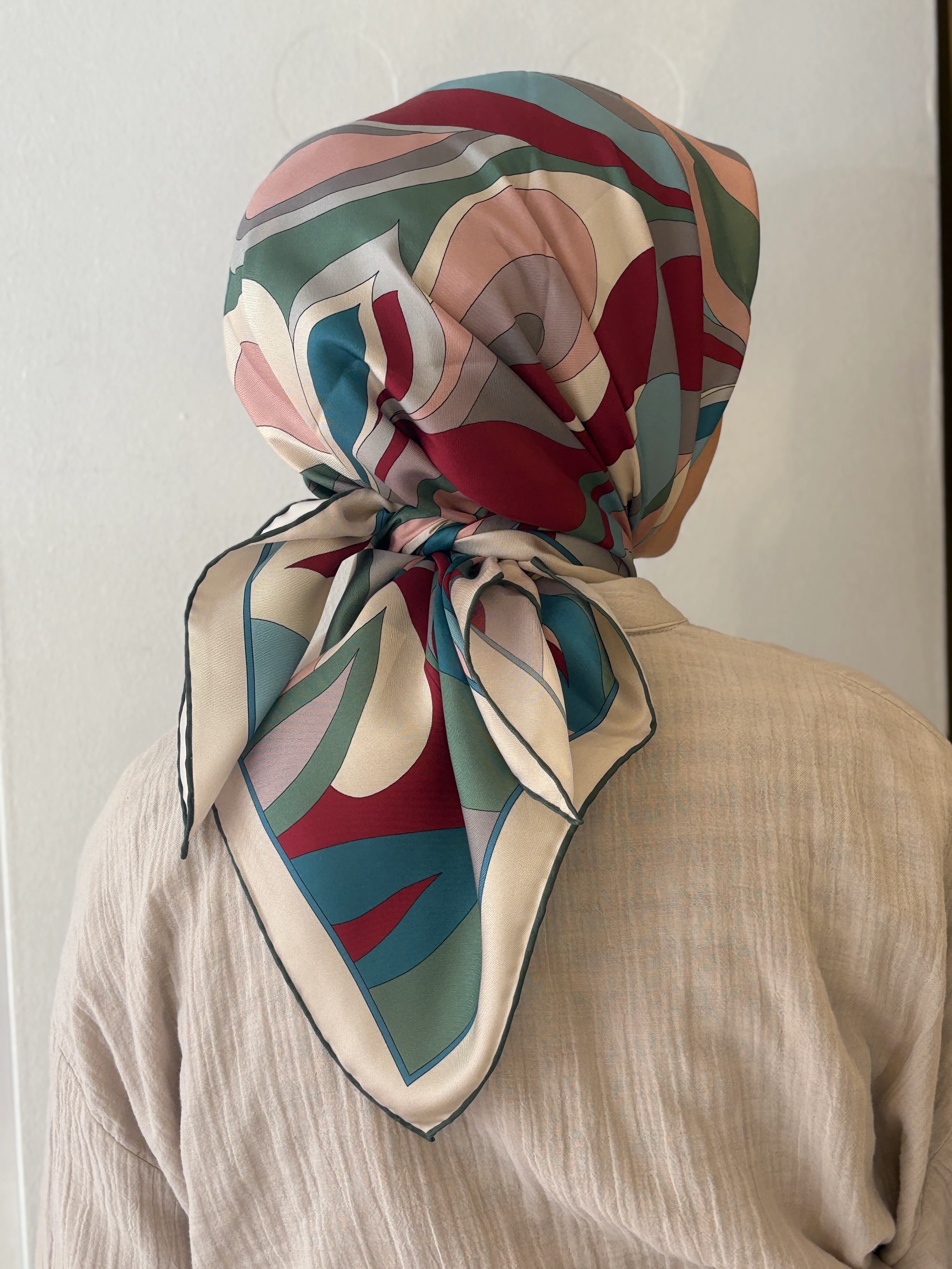 Belli Twill İpek Eşarp - Mavi-Bordo