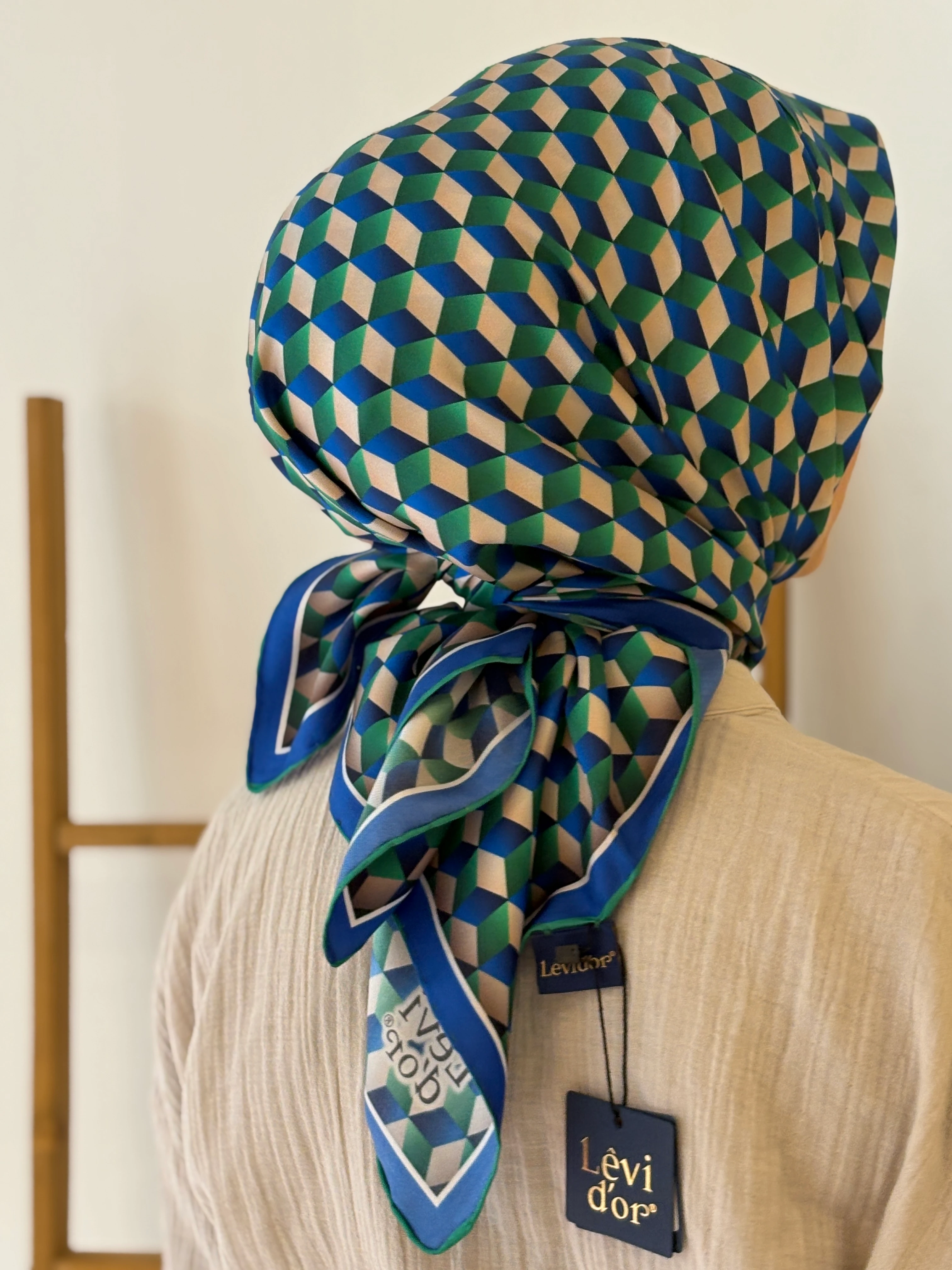 Levidor Twill İpek Eşarp - Mavi-Yeşil