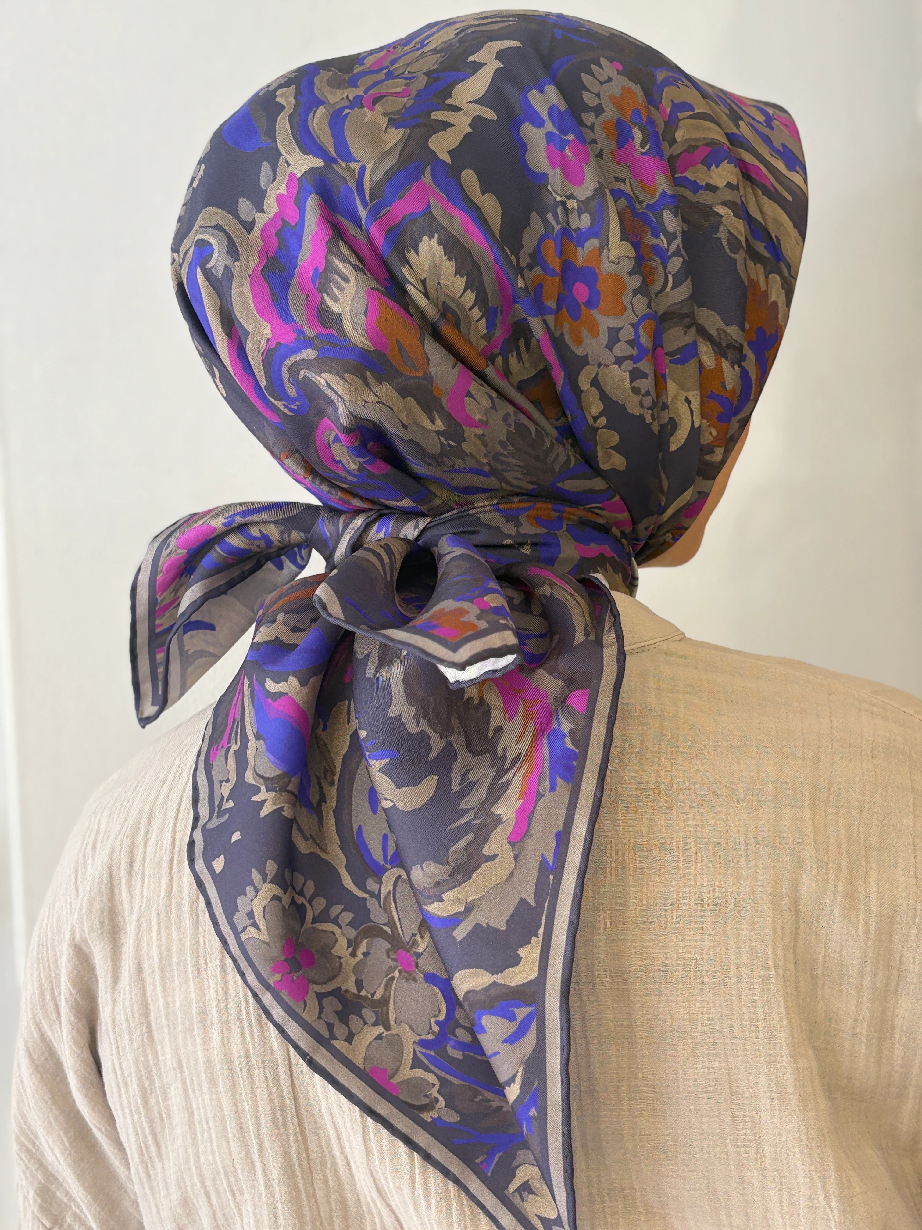 Silkhome Twill İpek Eşarp - Mor-Gri