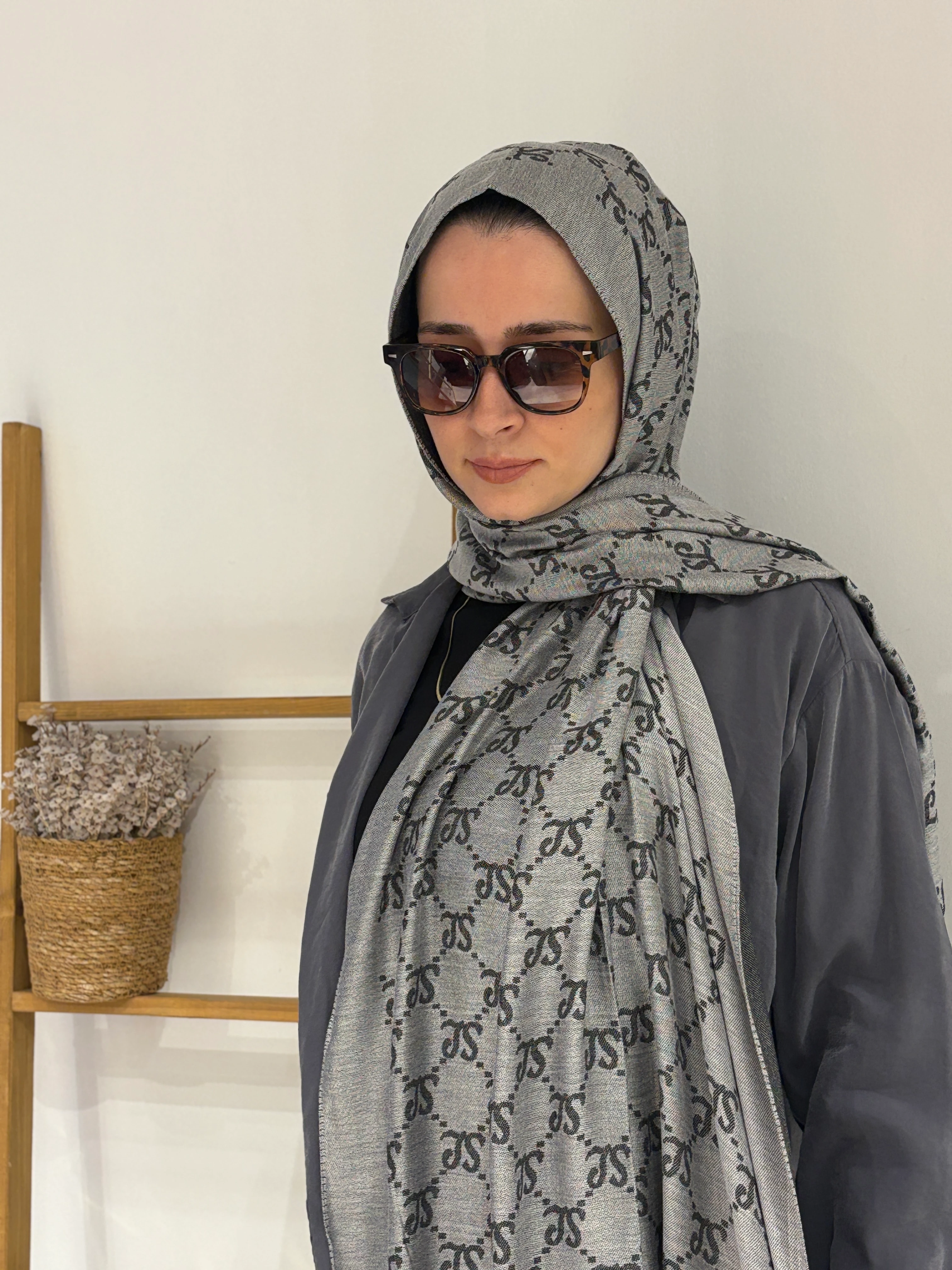 Şalland Yün Kaşmir Şal - Gri