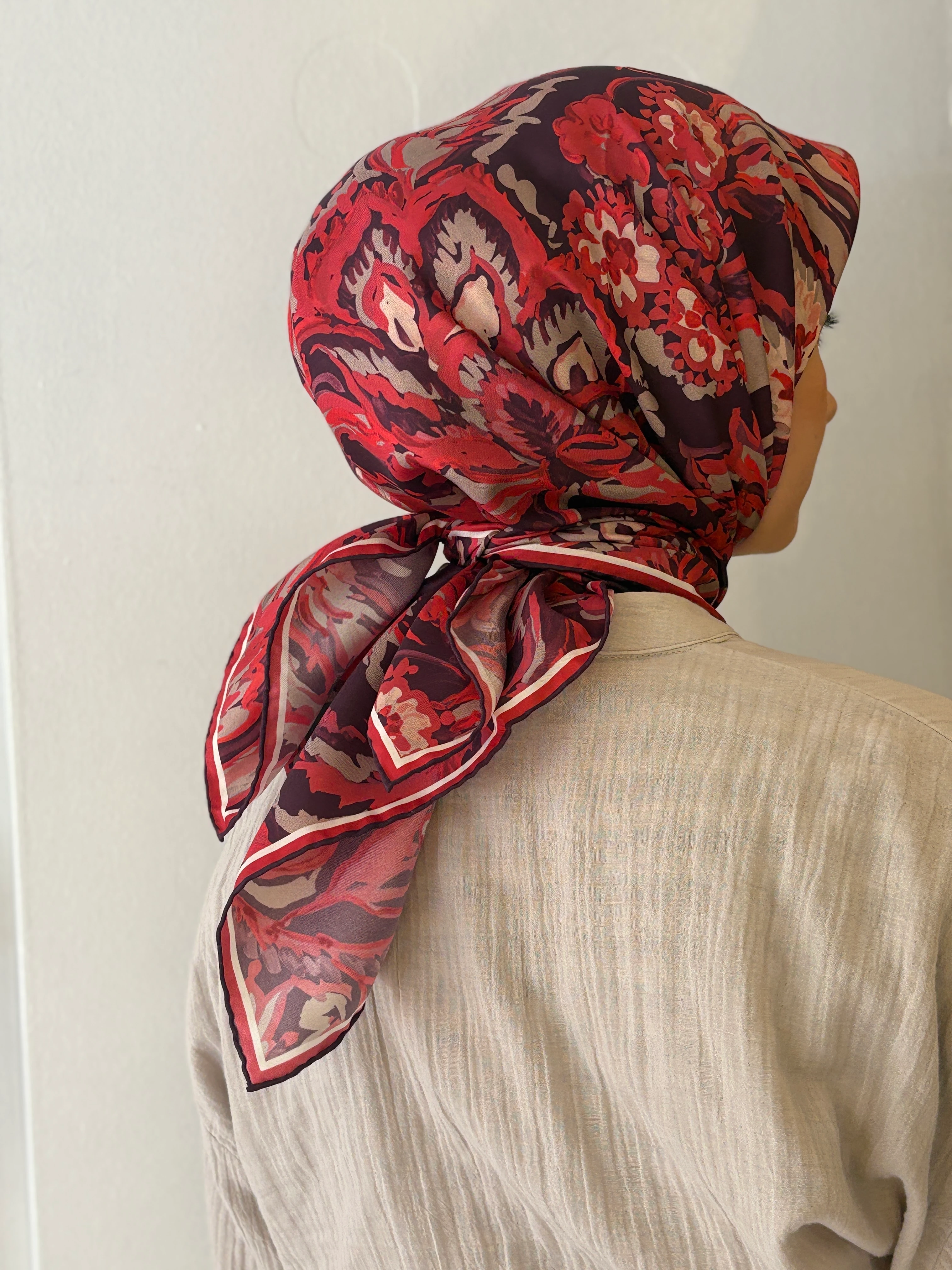 Silkhome Twill İpek Eşarp - Bordo-Kırmızı