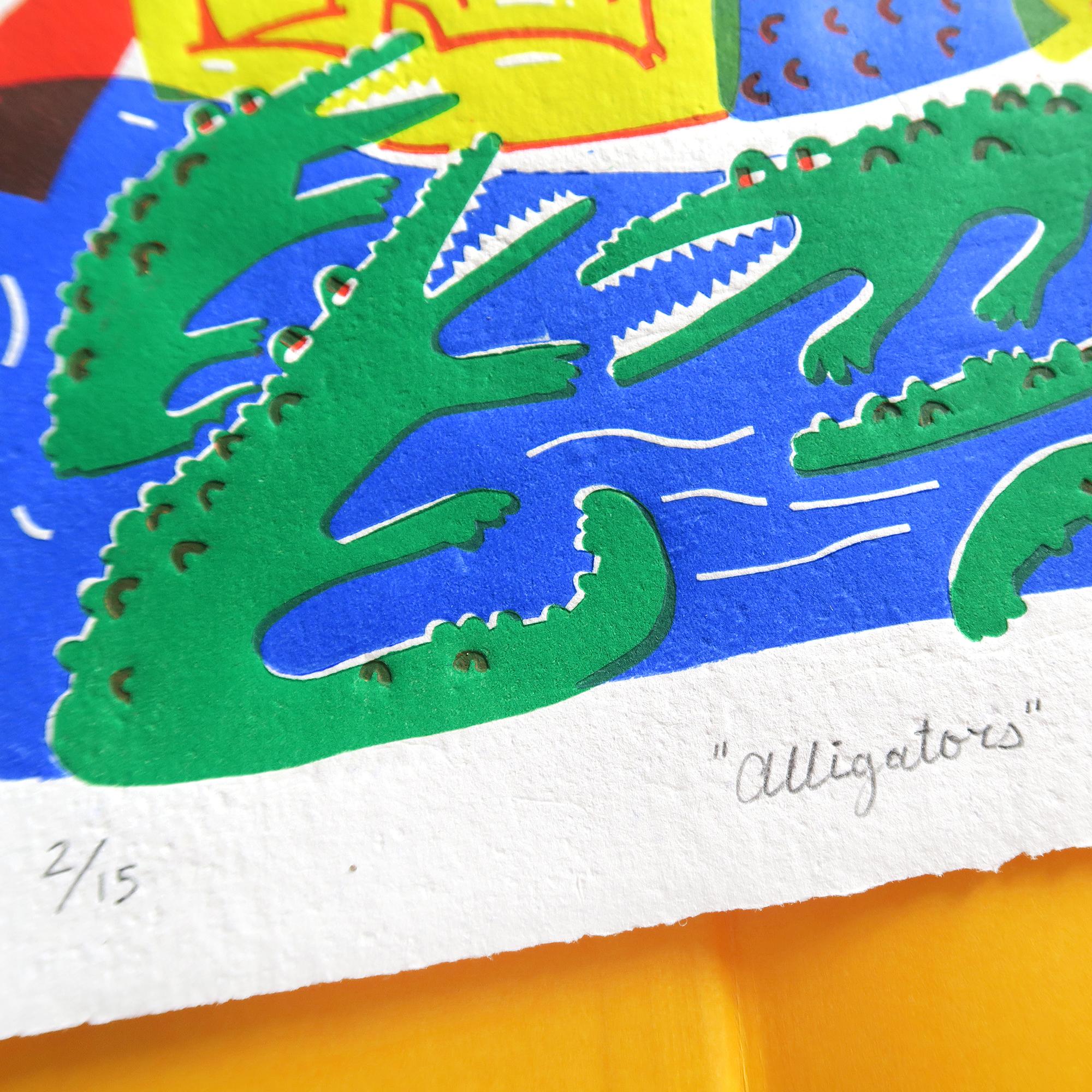 "Alligators" Linol Baskı