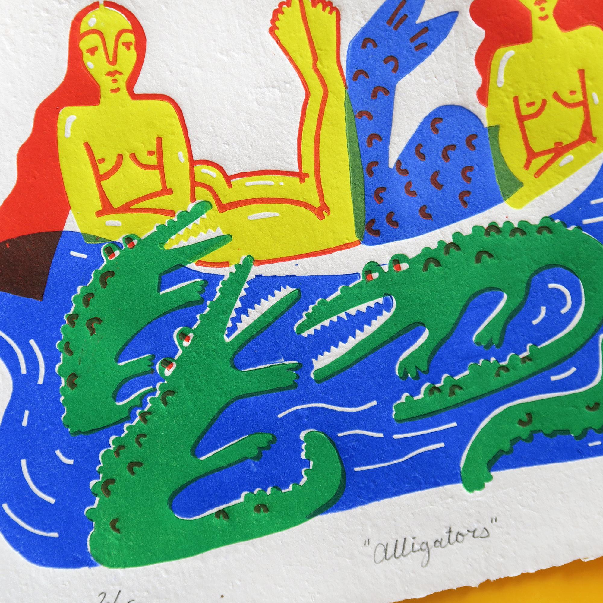 "Alligators" Linol Baskı
