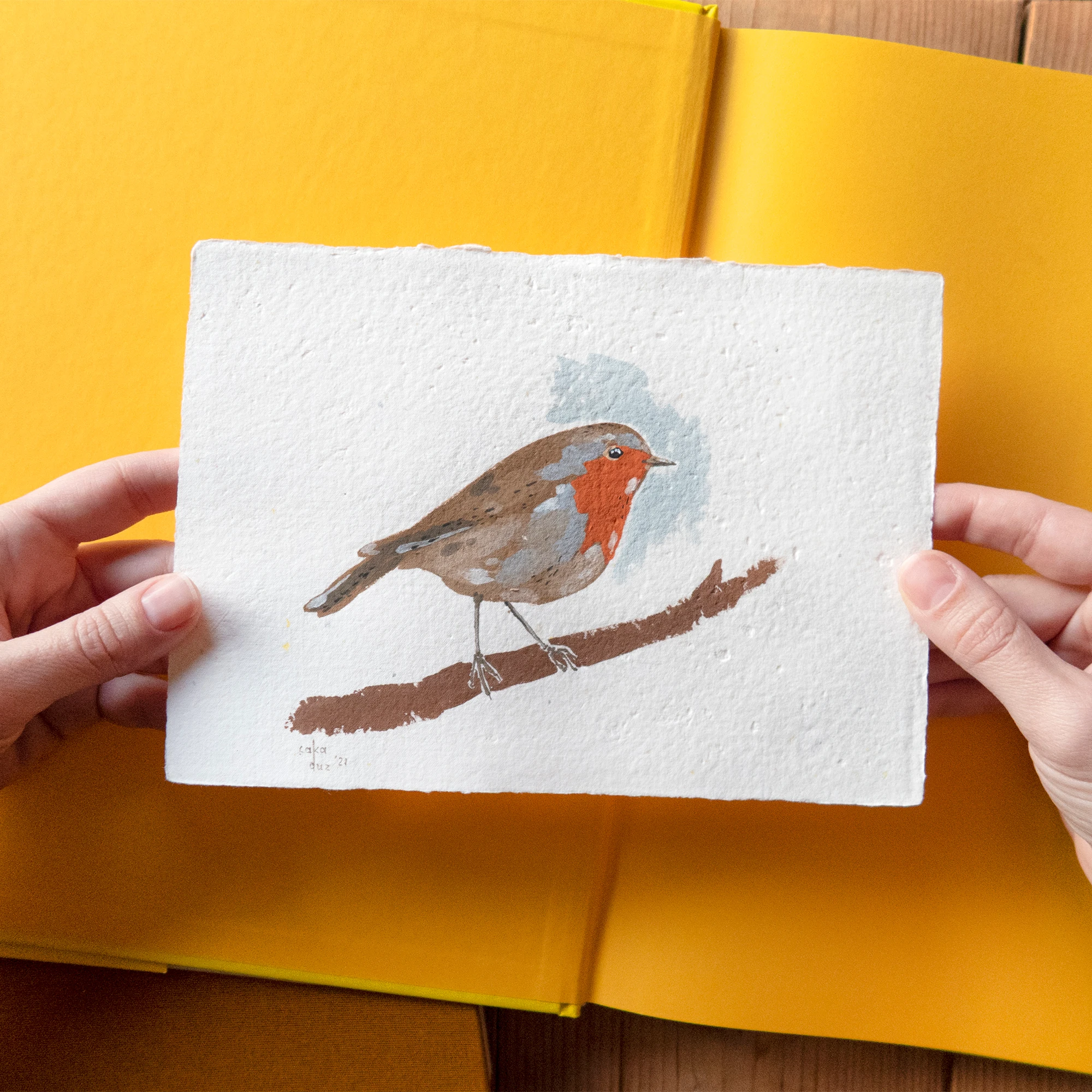 Kızılgerdan Kuşu Guaj Resim