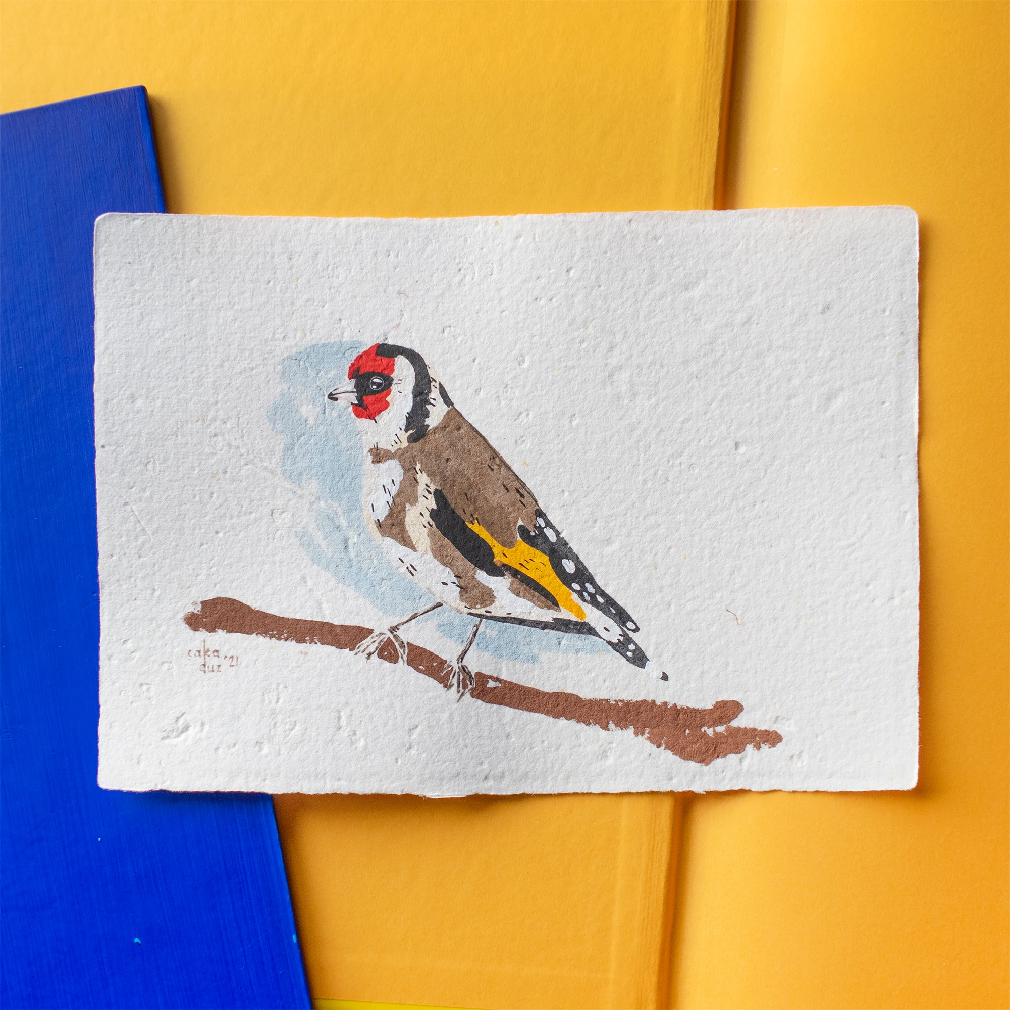 Saka Kuşu Çerçeveli Guaj Resim