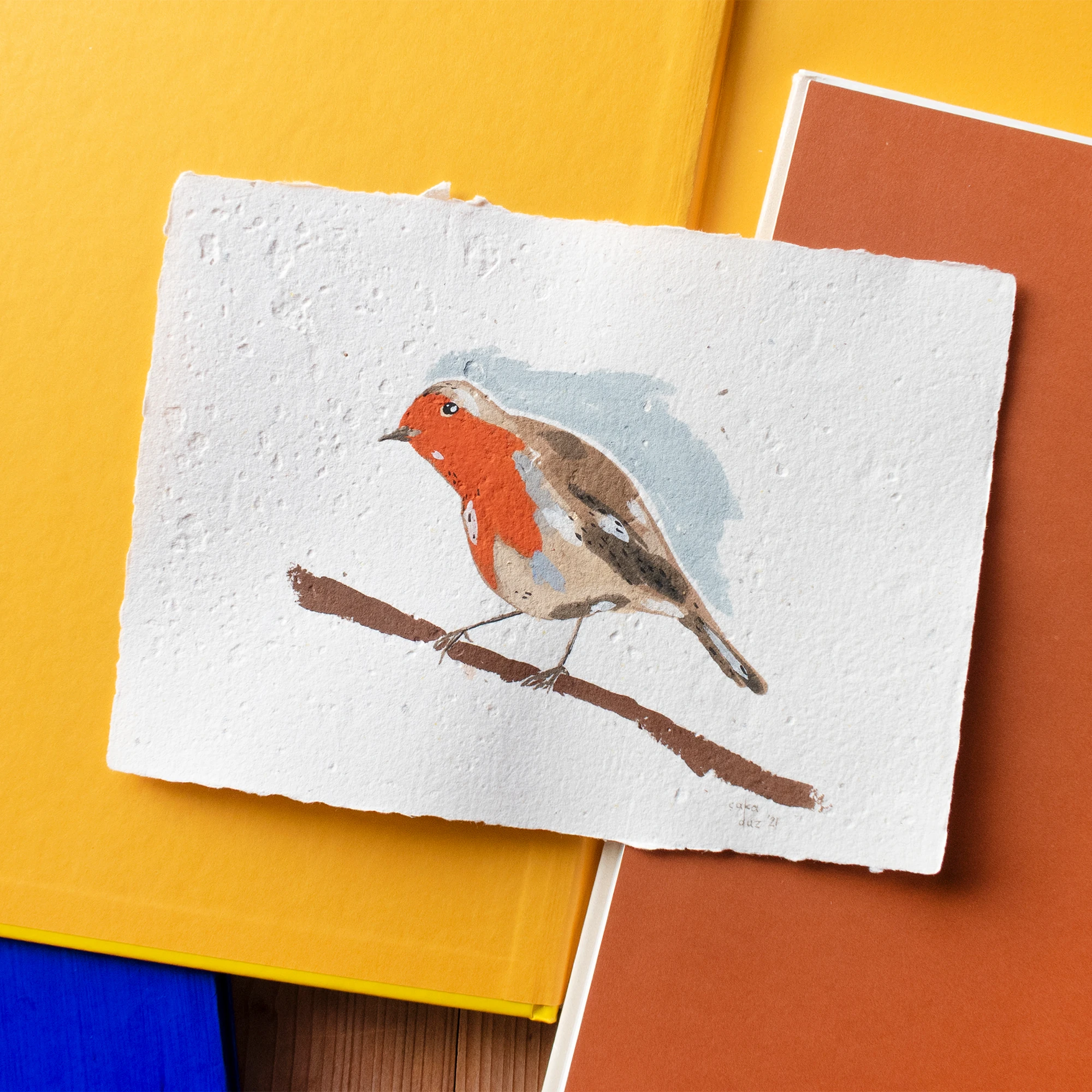 Kızılgerdan Kuşu Guaj Resim