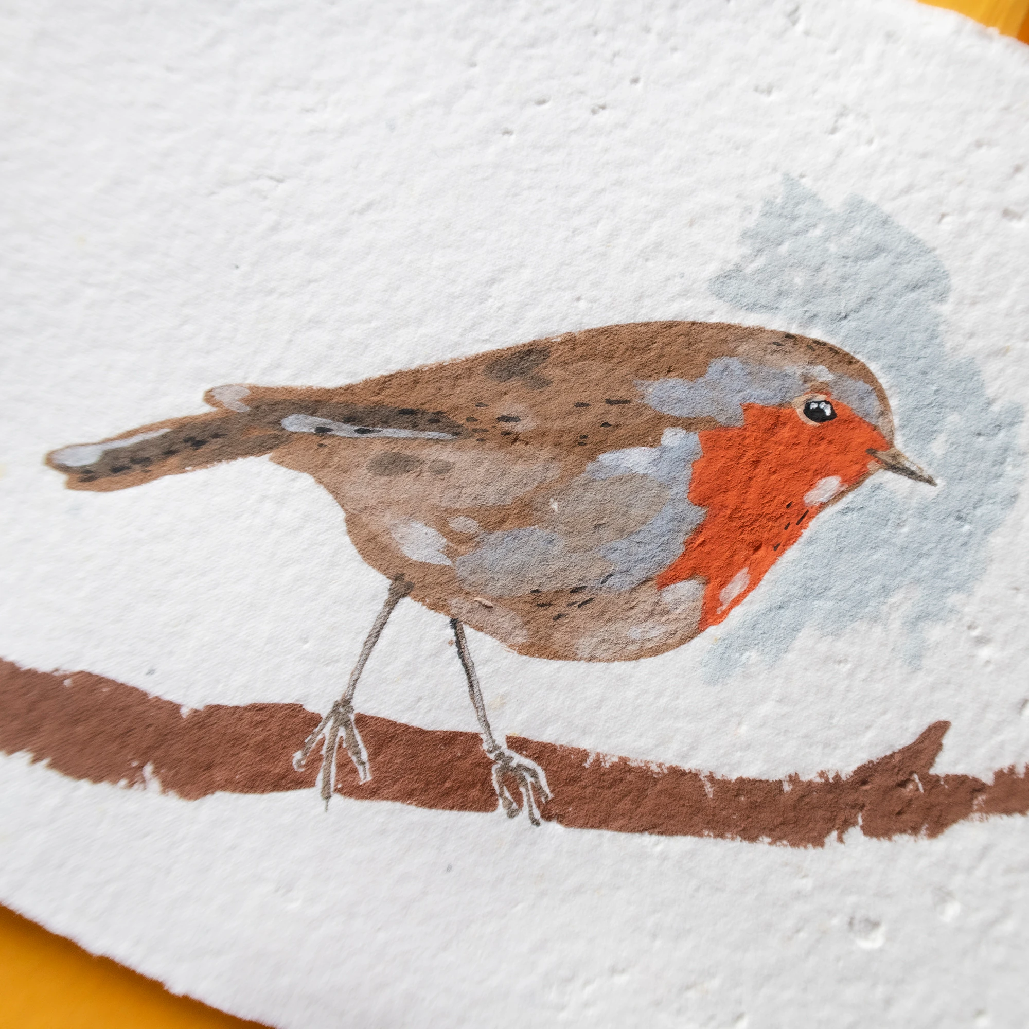 Kızılgerdan Kuşu Çerçeveli Guaj Resim