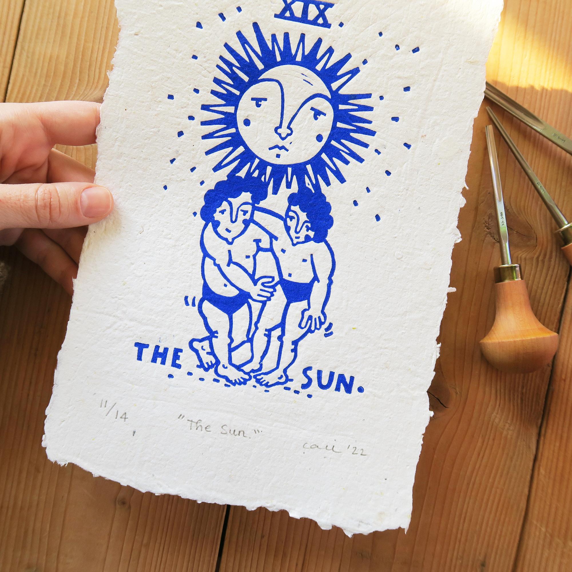 "The Sun." Çerçeveli Linol Baskı