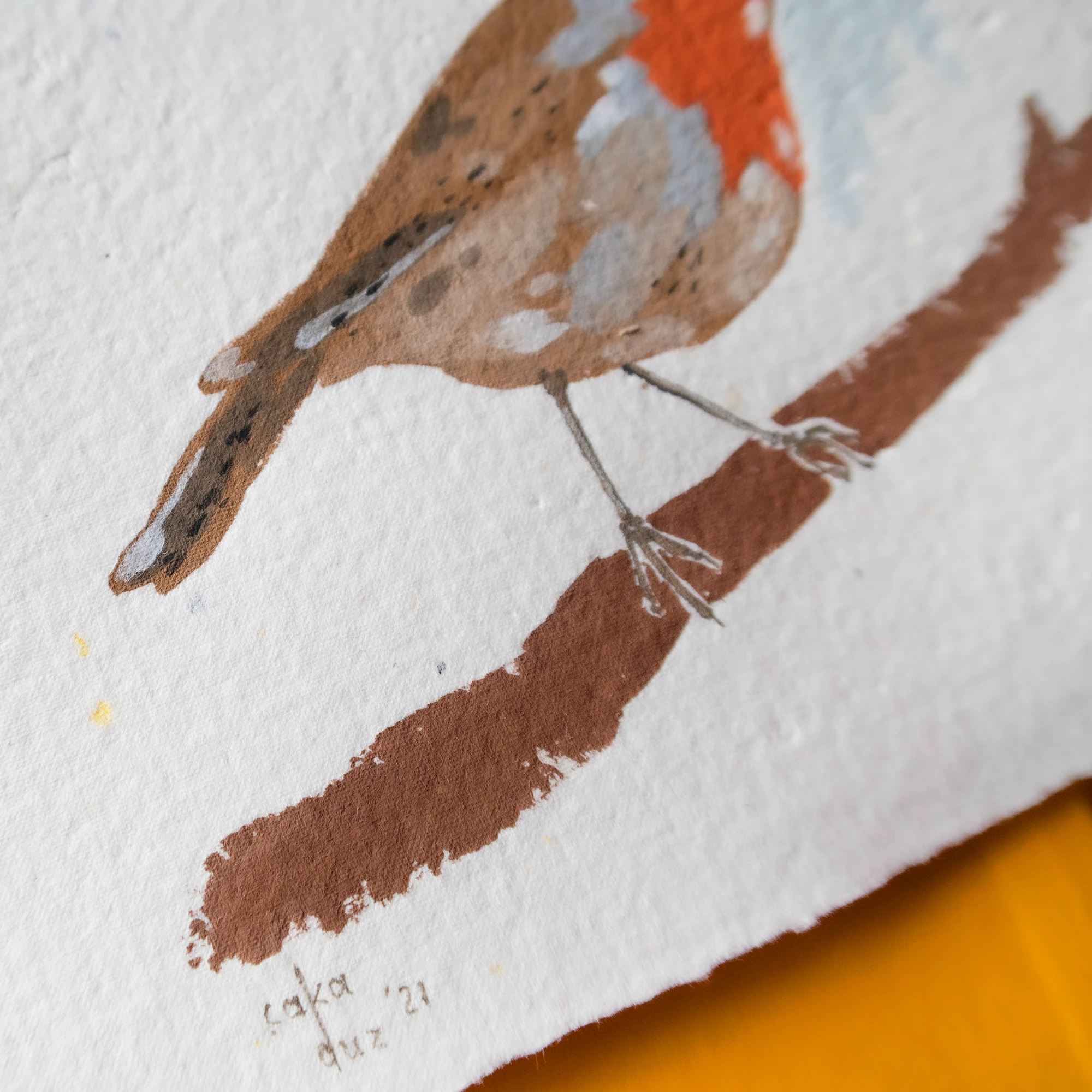 Kızılgerdan Kuşu Guaj Resim