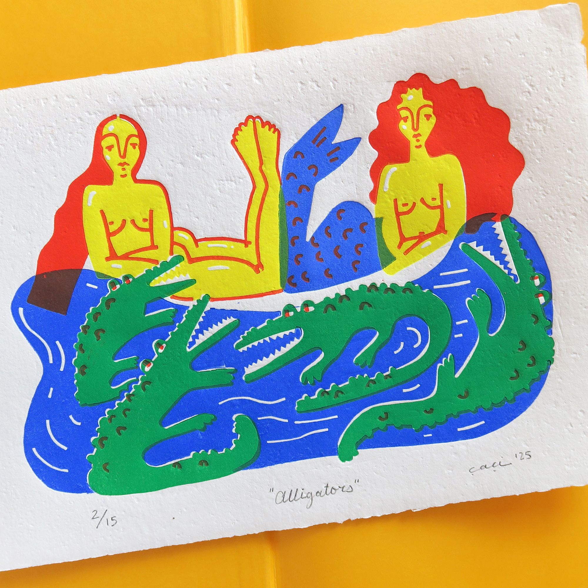 "Alligators" Linol Baskı