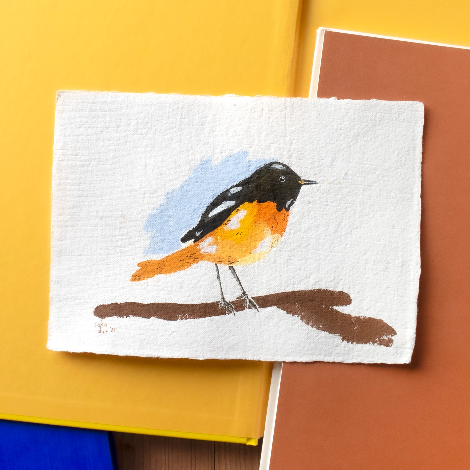 Kızılkuyruk Kuşu Çerçeveli Guaj Resim