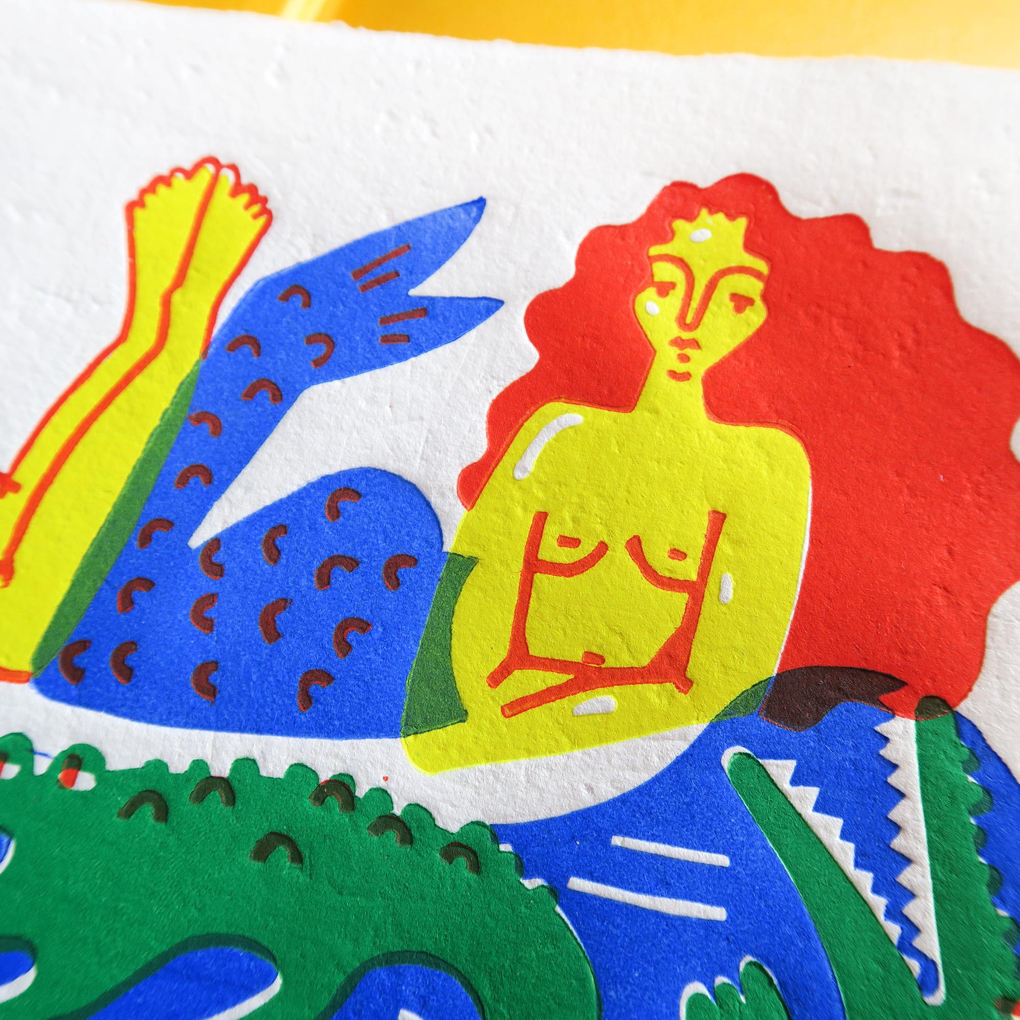 "Alligators" Linol Baskı