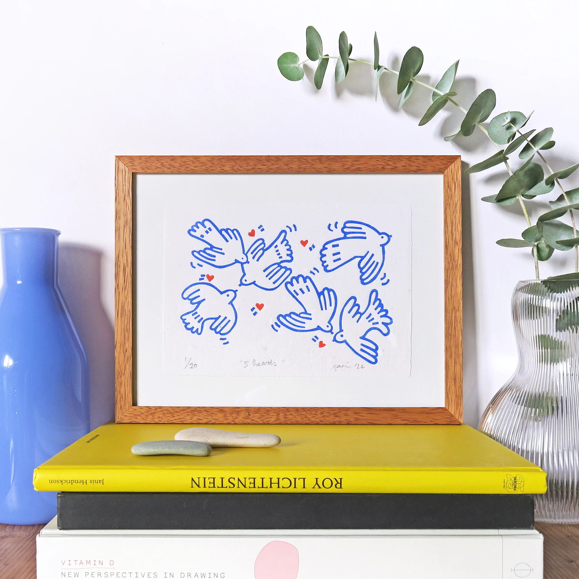 "5 hearts" Çerçeveli Linol Baskı