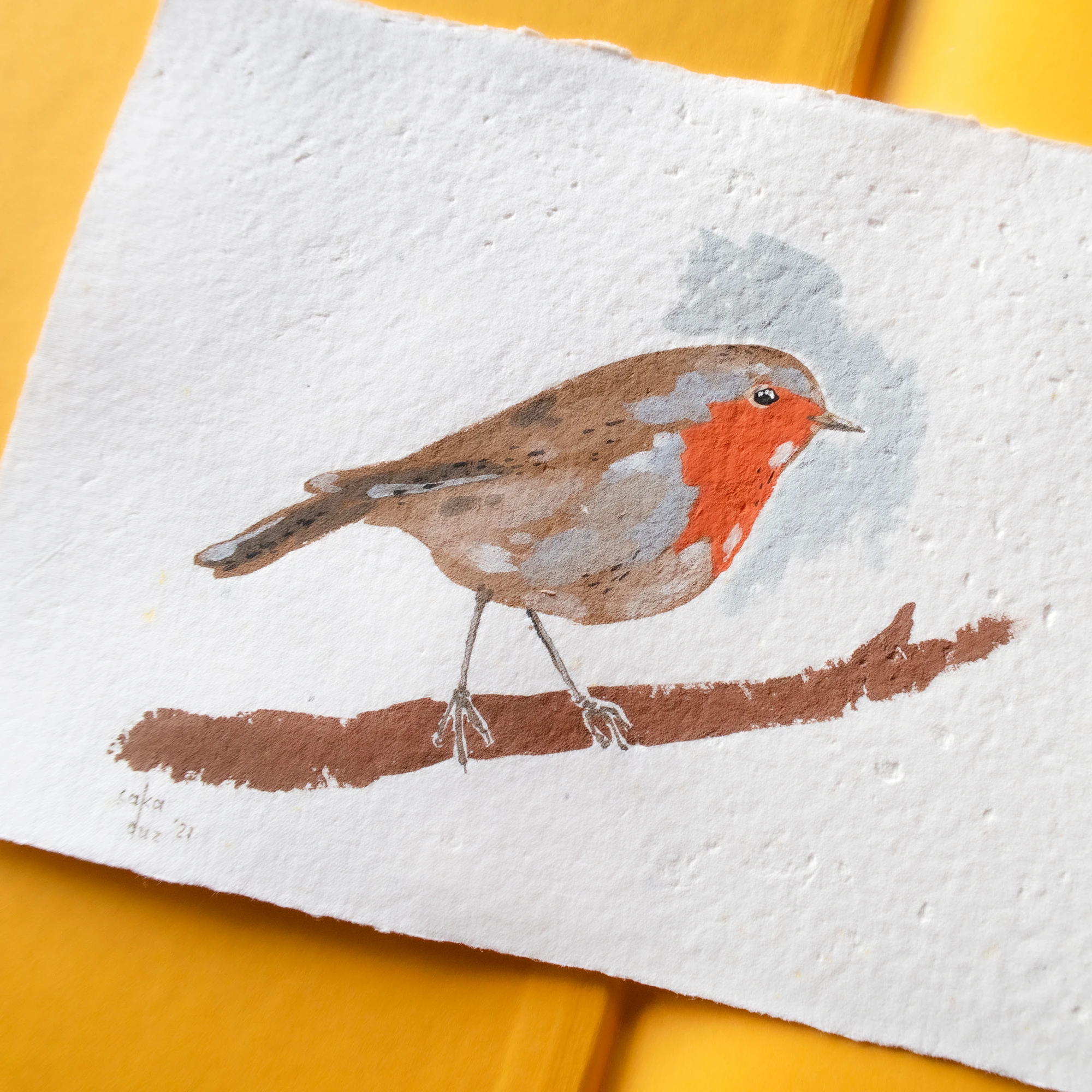 Kızılgerdan Kuşu Çerçeveli Guaj Resim