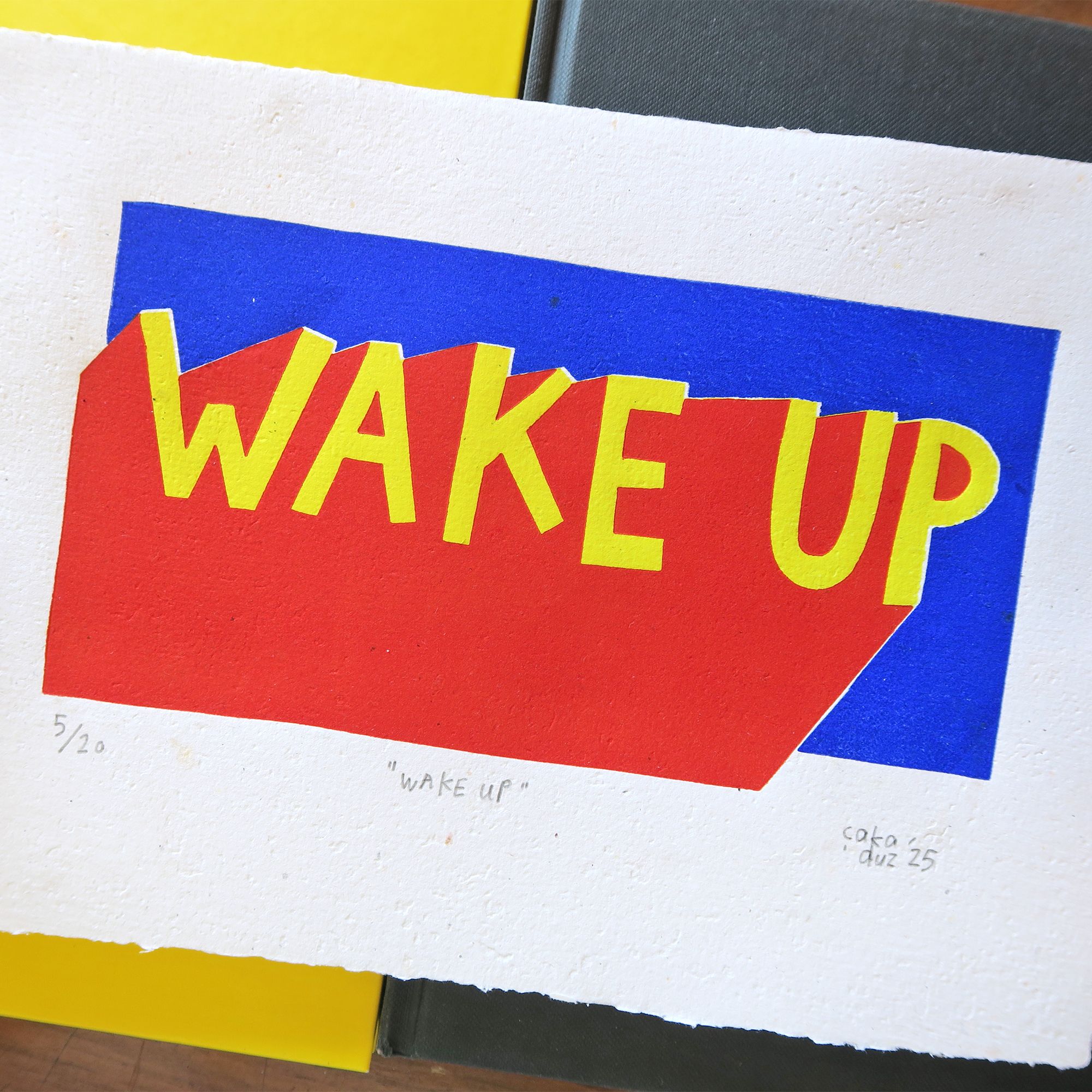 "WAKE UP" Çerçeveli Linol Baskı