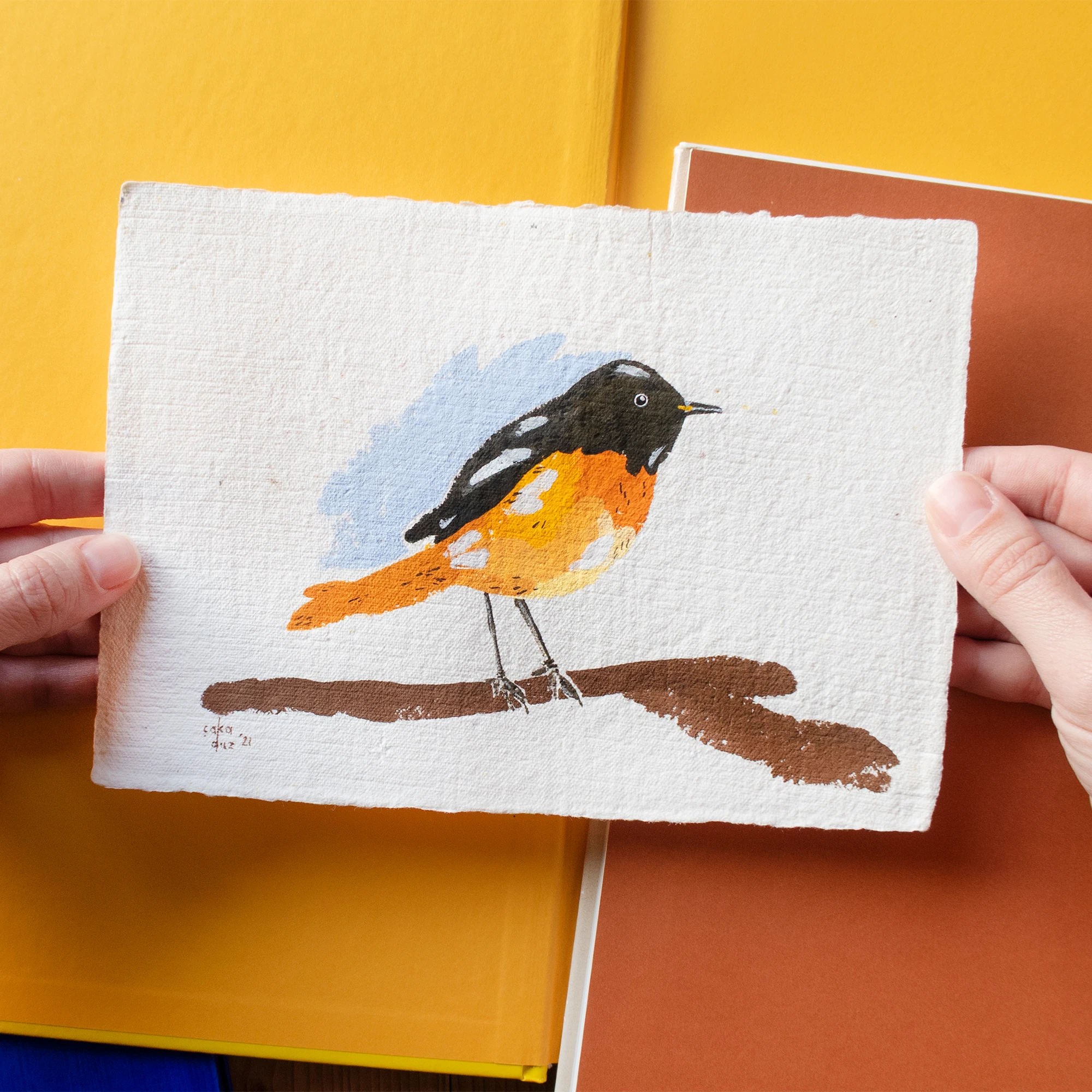 Kızılkuyruk Kuşu Çerçeveli Guaj Resim