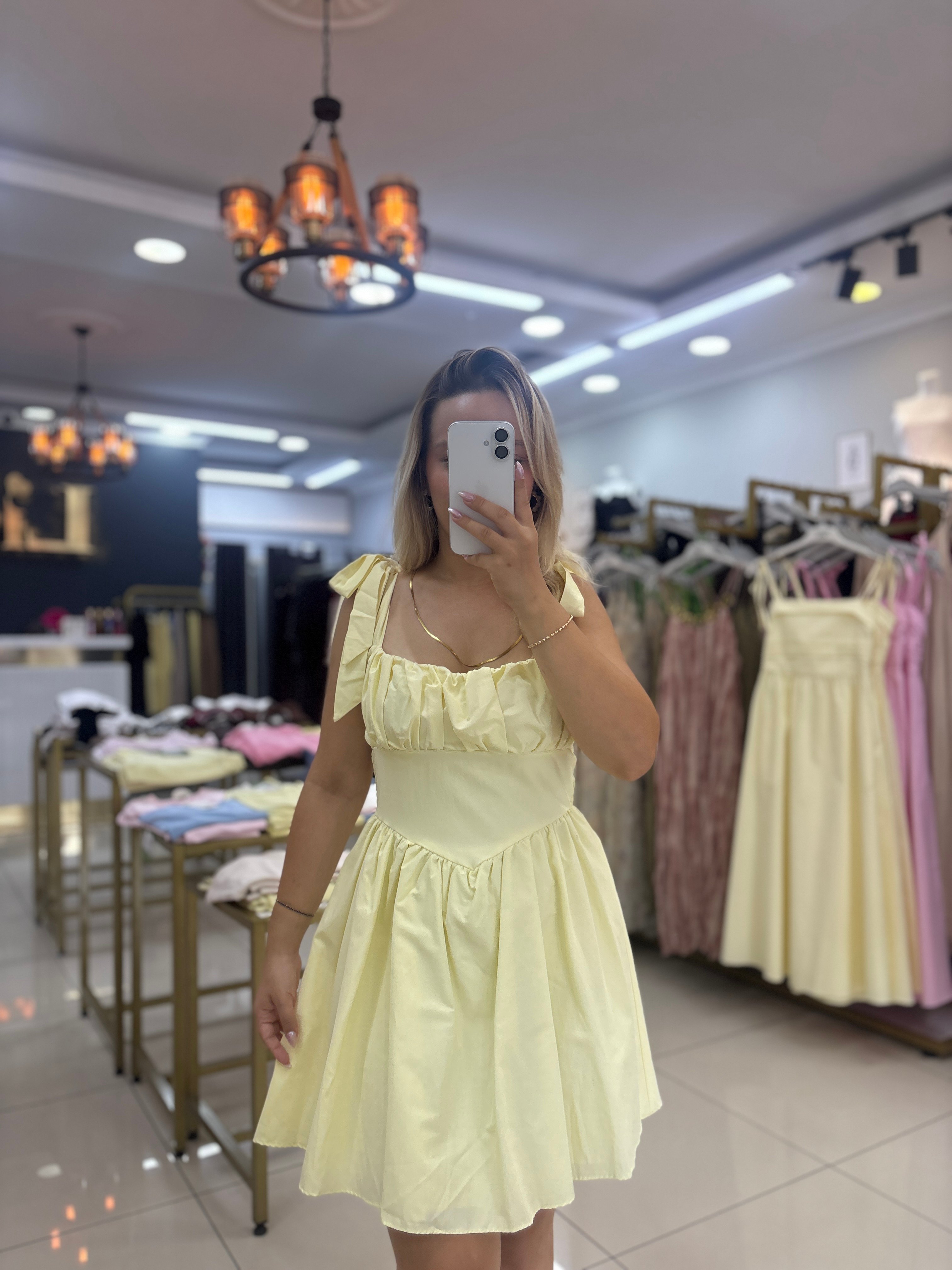 PRENSES MODEL OMUZDAN BAĞLAMALI ELBİSE