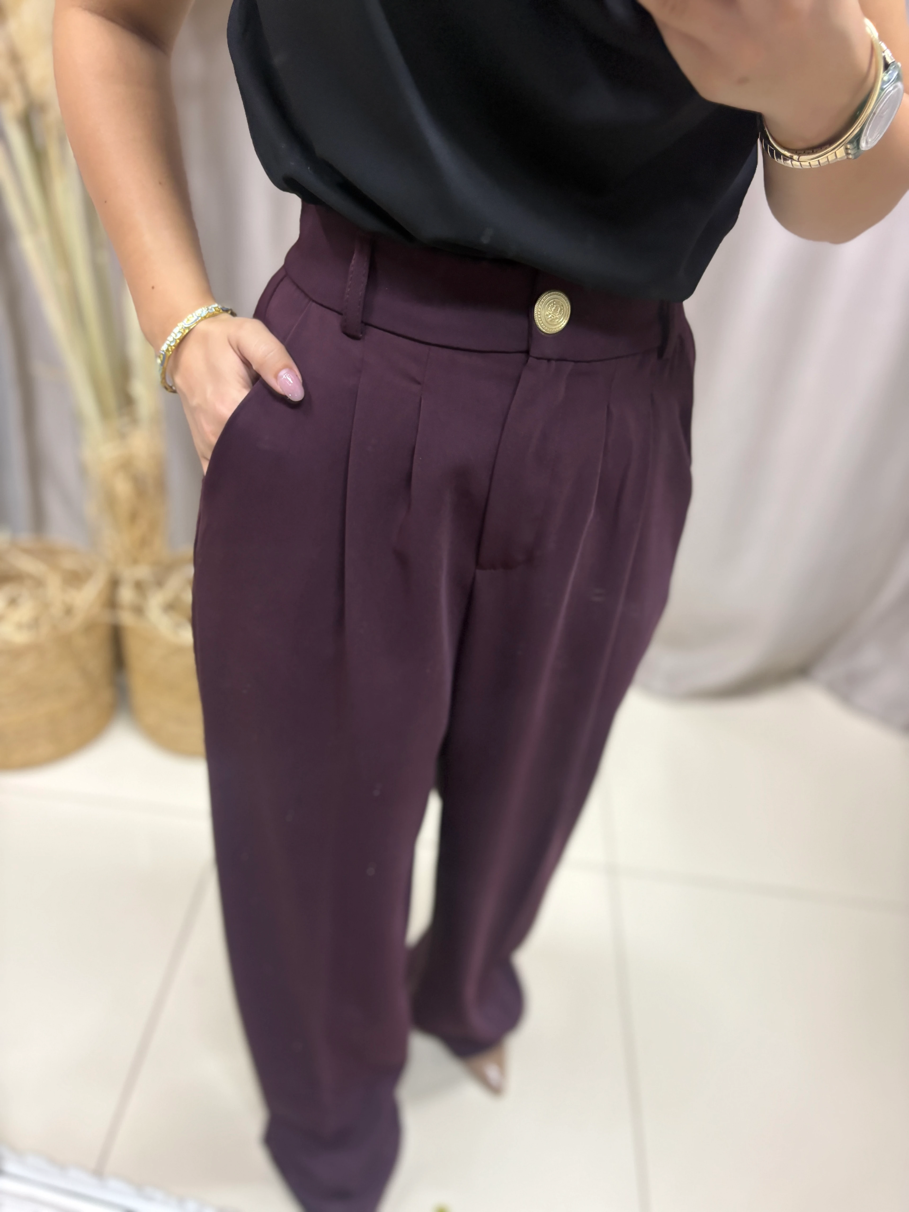 GOLD DÜĞME DETAYLI PREMİUM PİLELİ PALAZZO PANTOLON 51078