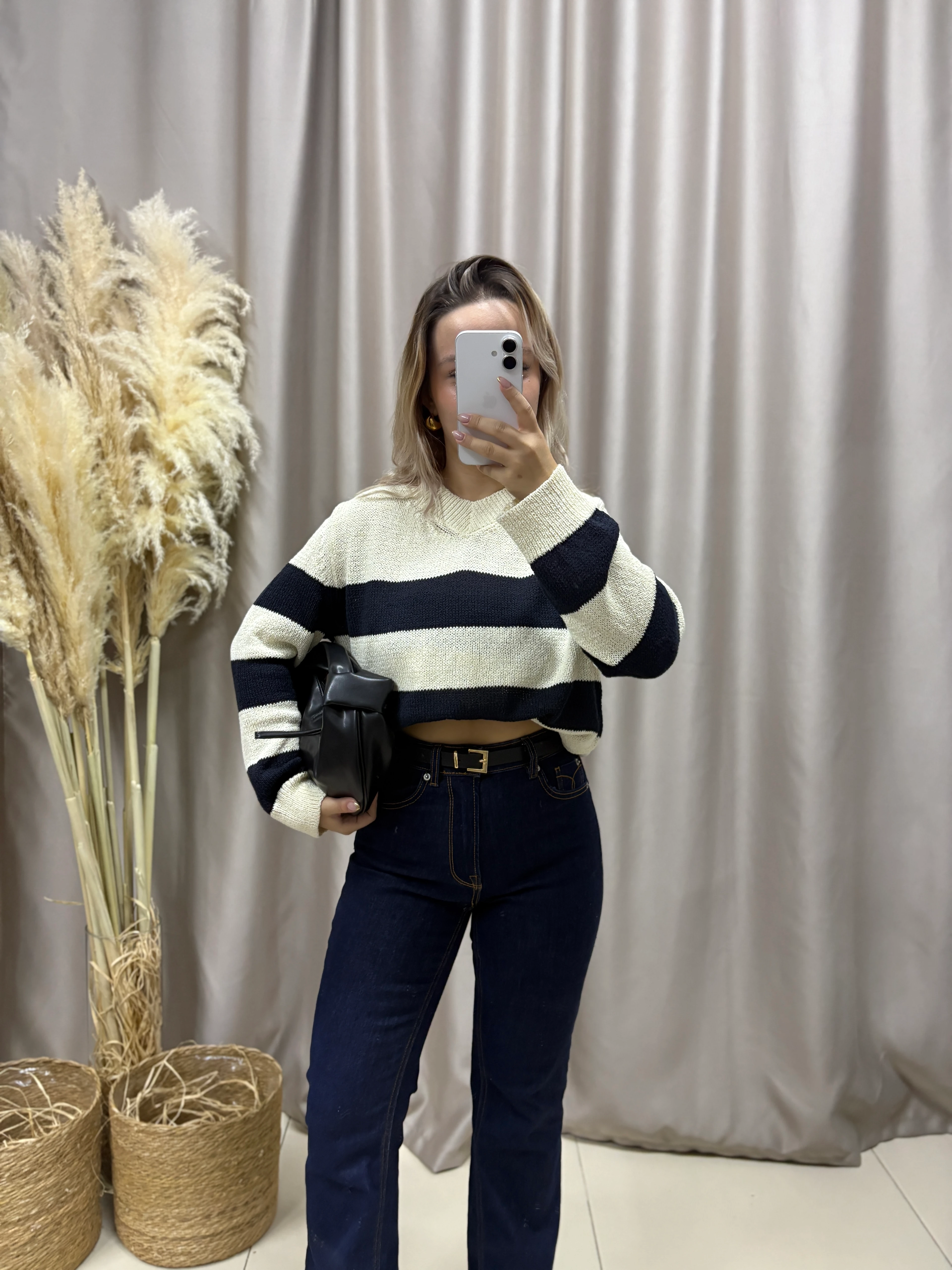 V YAKA ÇİZGİLİ TRİKO KAZAK 3749 MSSM