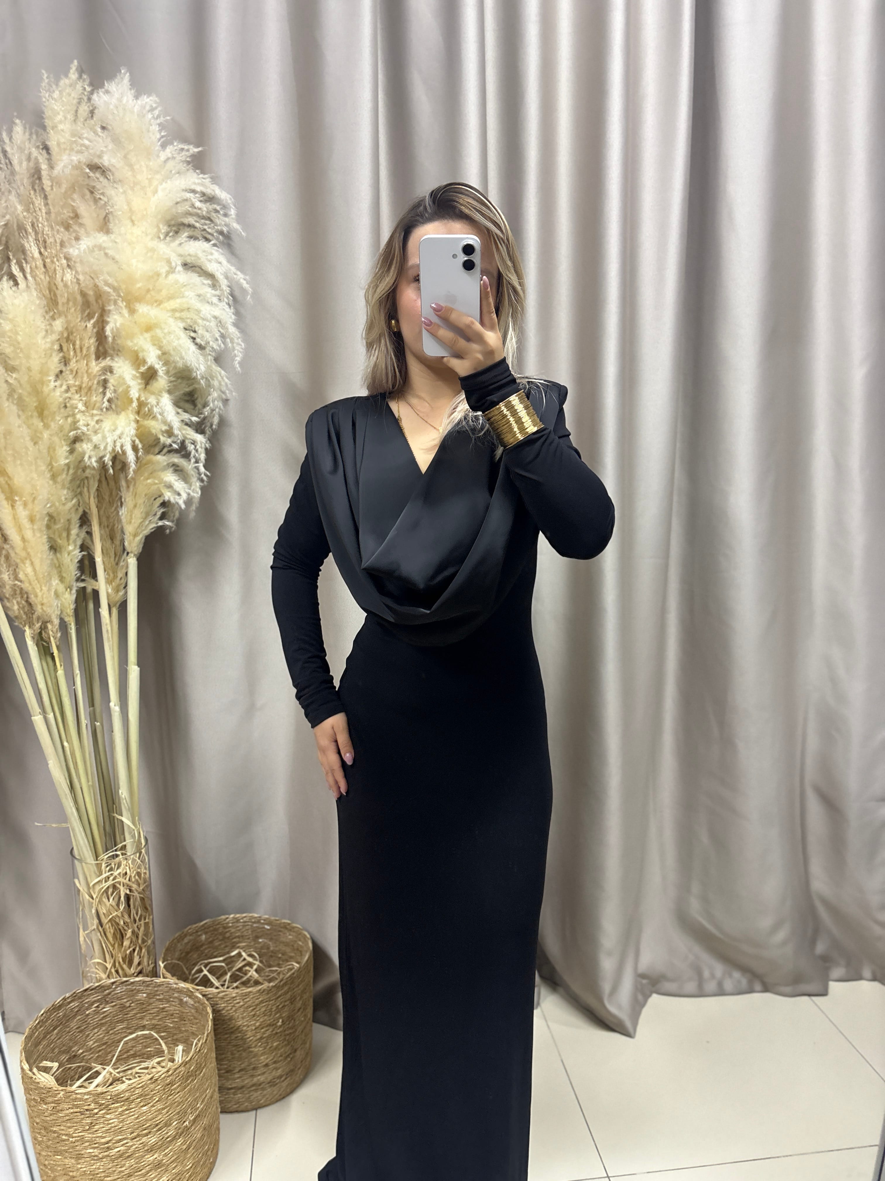 YAKA SATEN DETAYLI DEGAJE CANDY KUMAŞ ELBİSE 252649