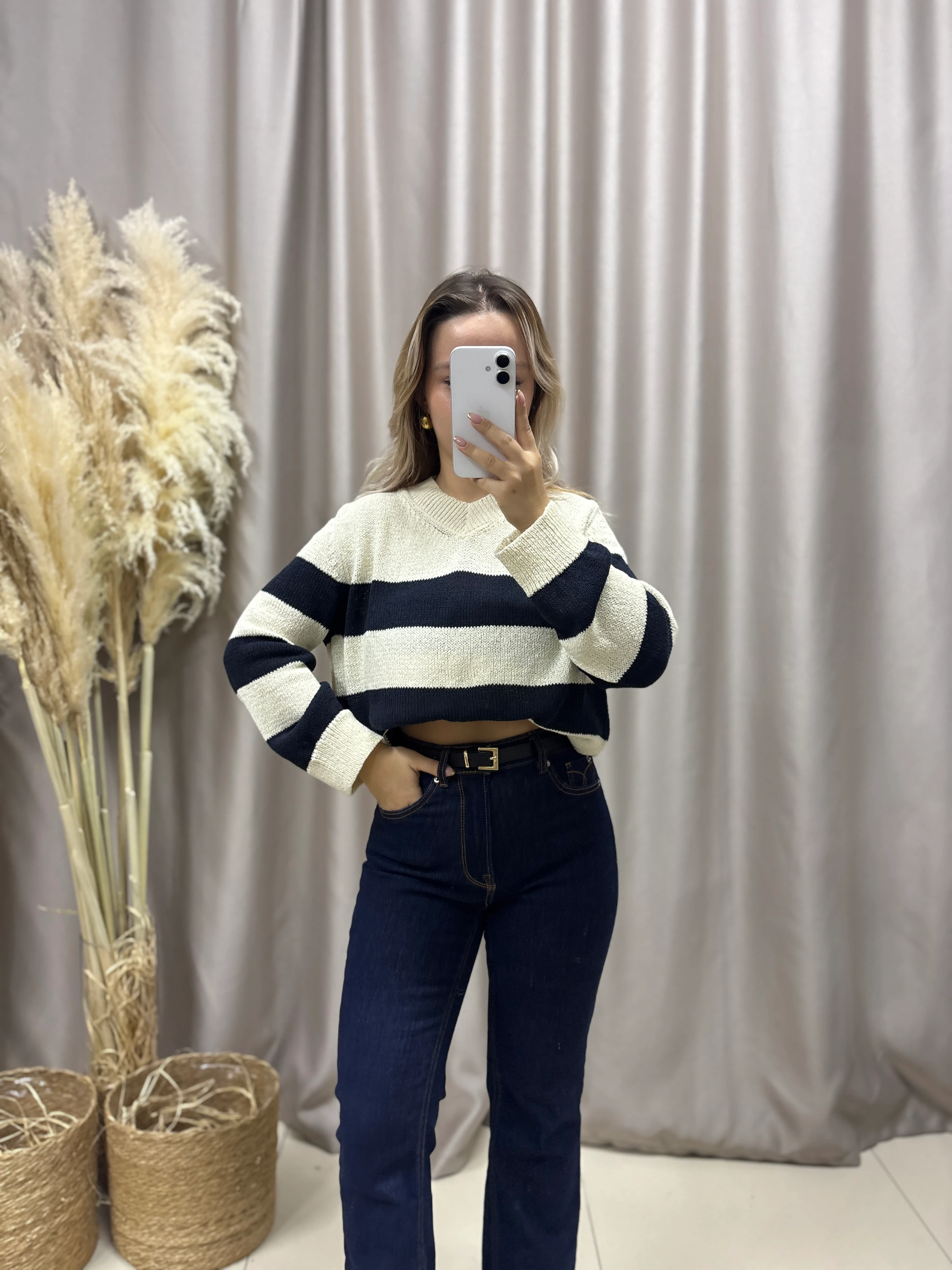 V YAKA ÇİZGİLİ TRİKO KAZAK 3749 MSSM