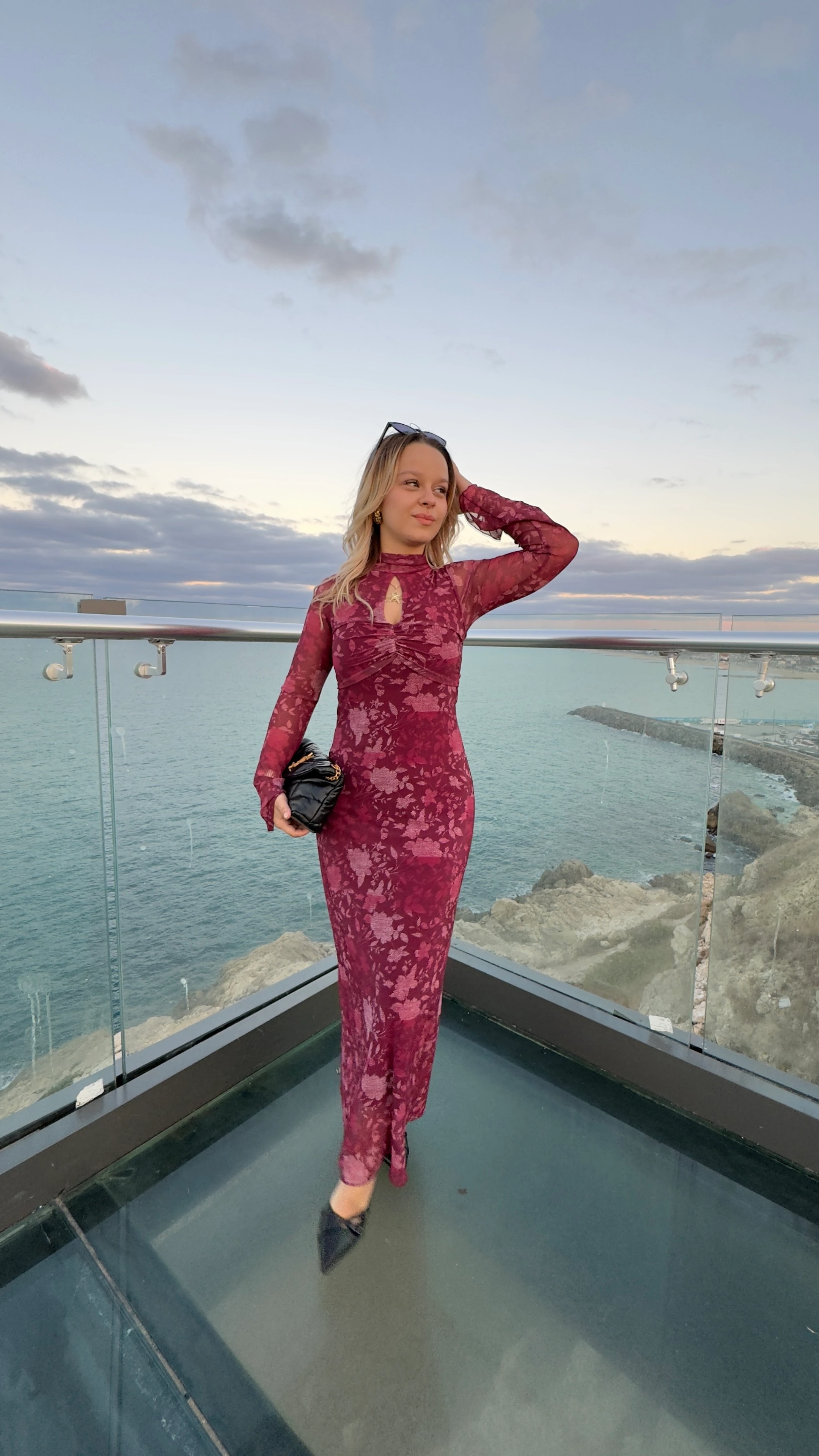 MİDİ BOY ÇİÇEK DESENLİ BORDO TÜL ELBİSE 223608