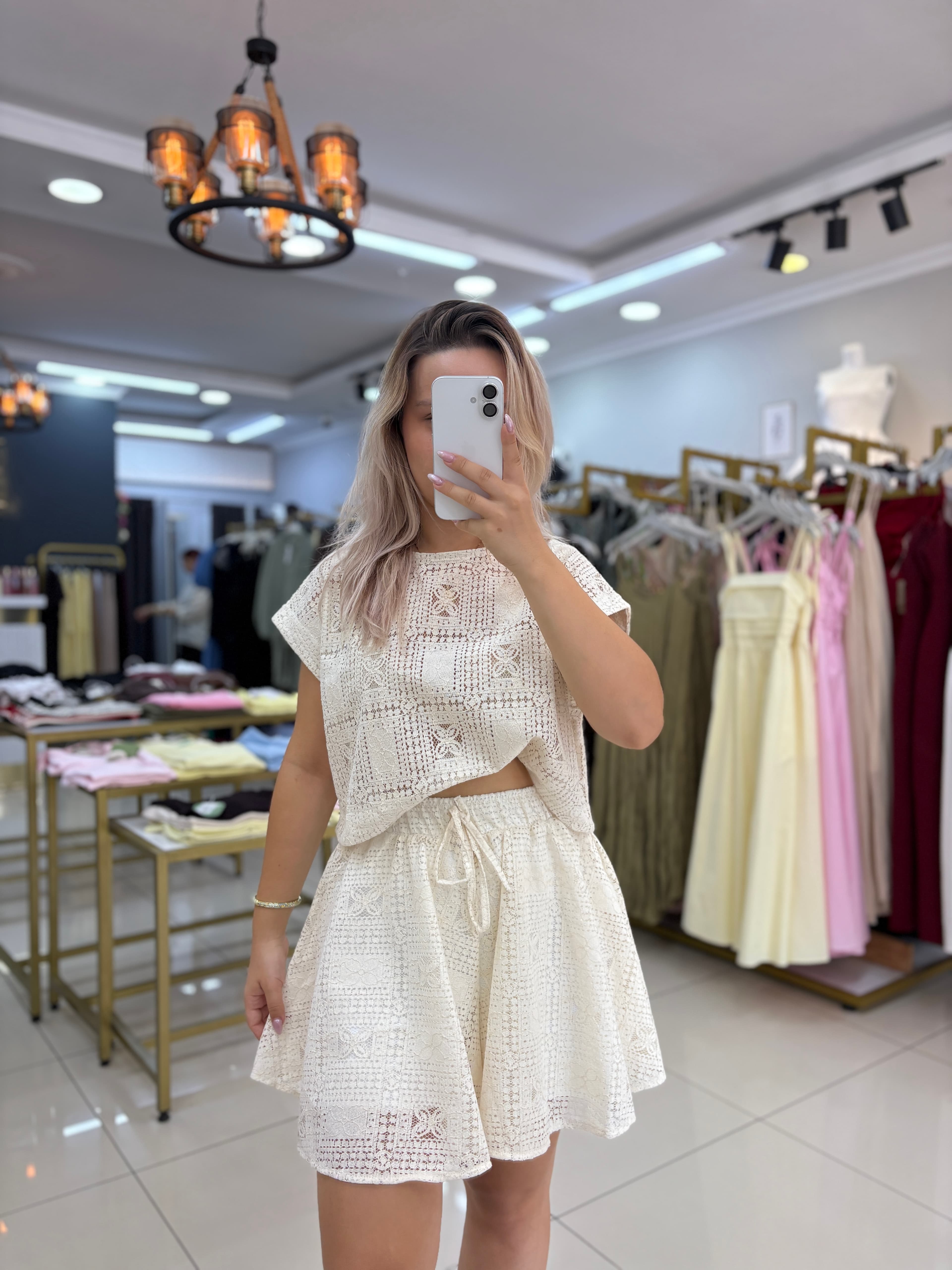 DANTEL DETAYLI ŞORT BLUZ TAKIM