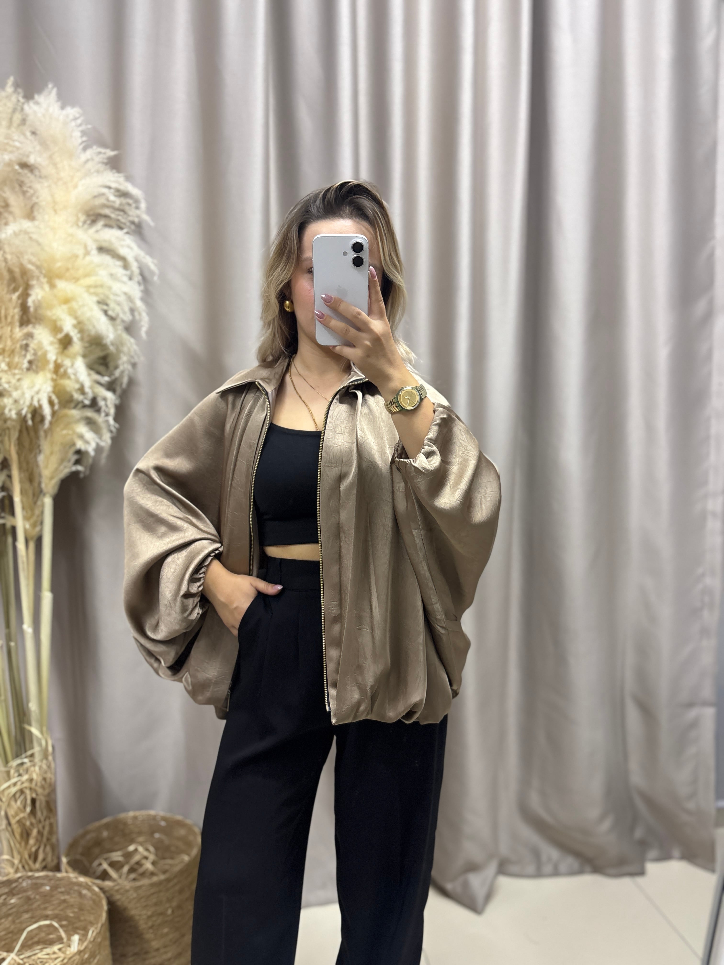 9584 VİZON SATEN BOMBER CEKET