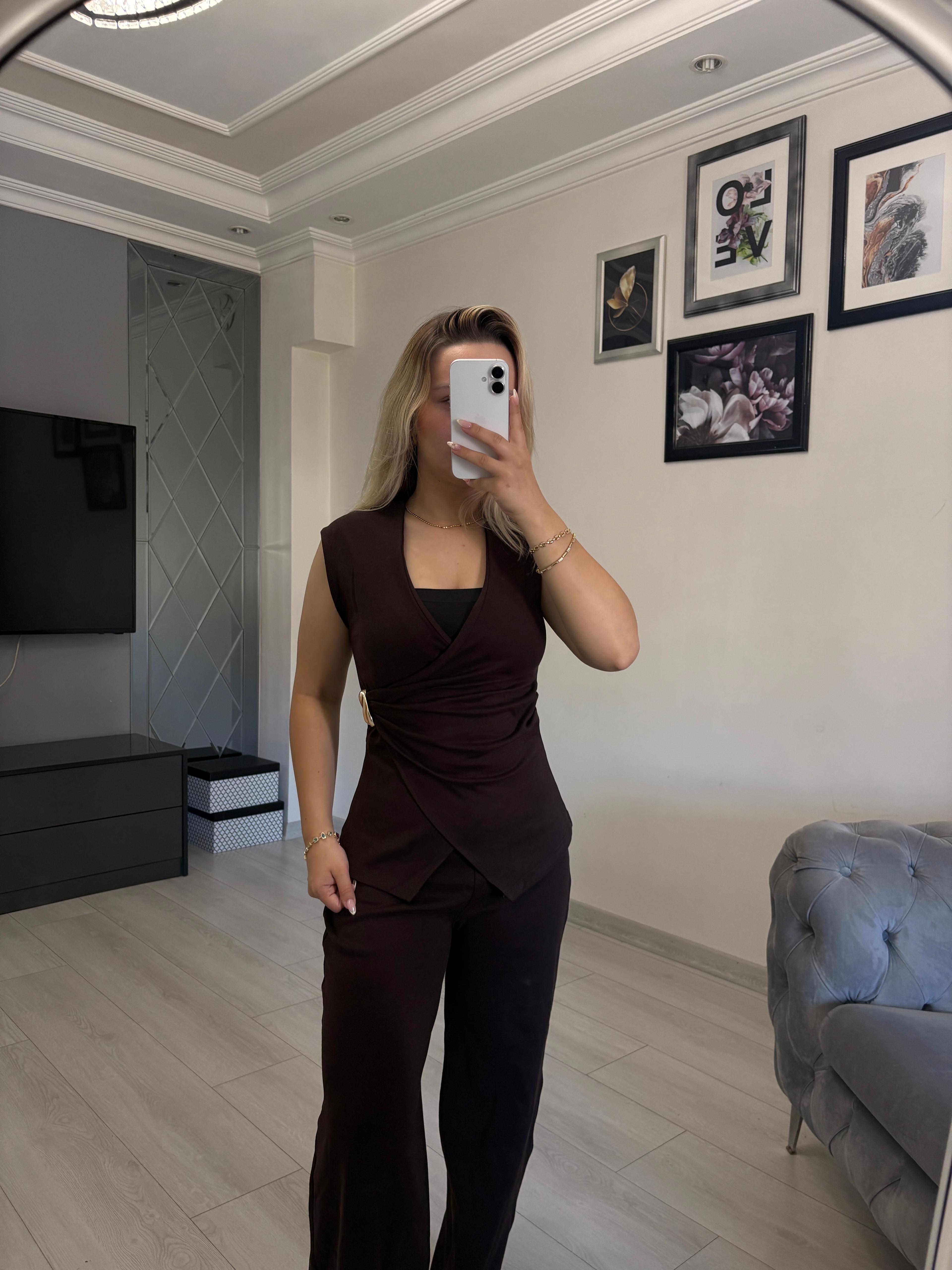  BEL TOKA DETAYLI ALT ÜST TAKIM / ACI KAHVE