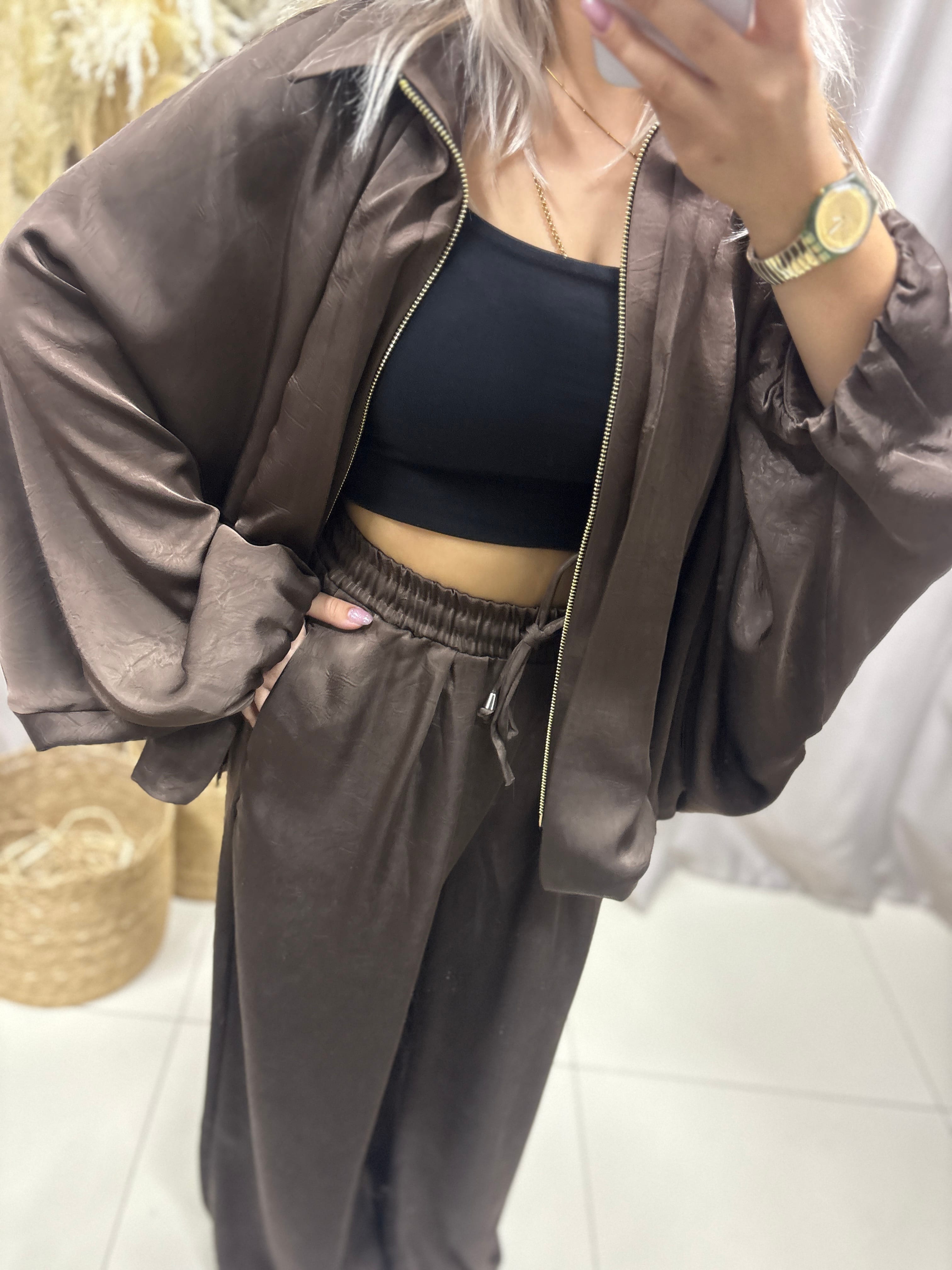 KAHVE SATEN BOMBER CEKET 9584