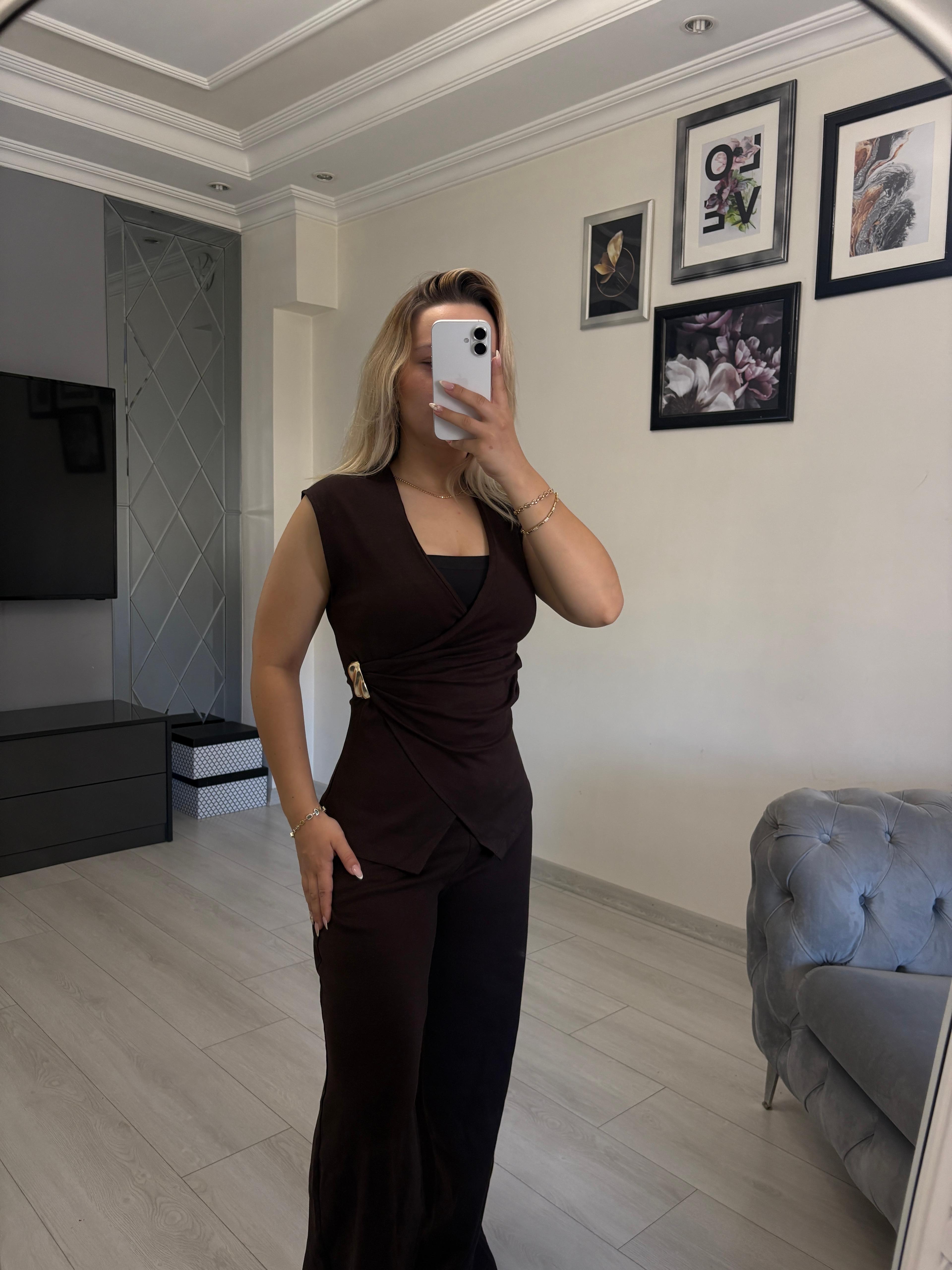  BEL TOKA DETAYLI ALT ÜST TAKIM / ACI KAHVE