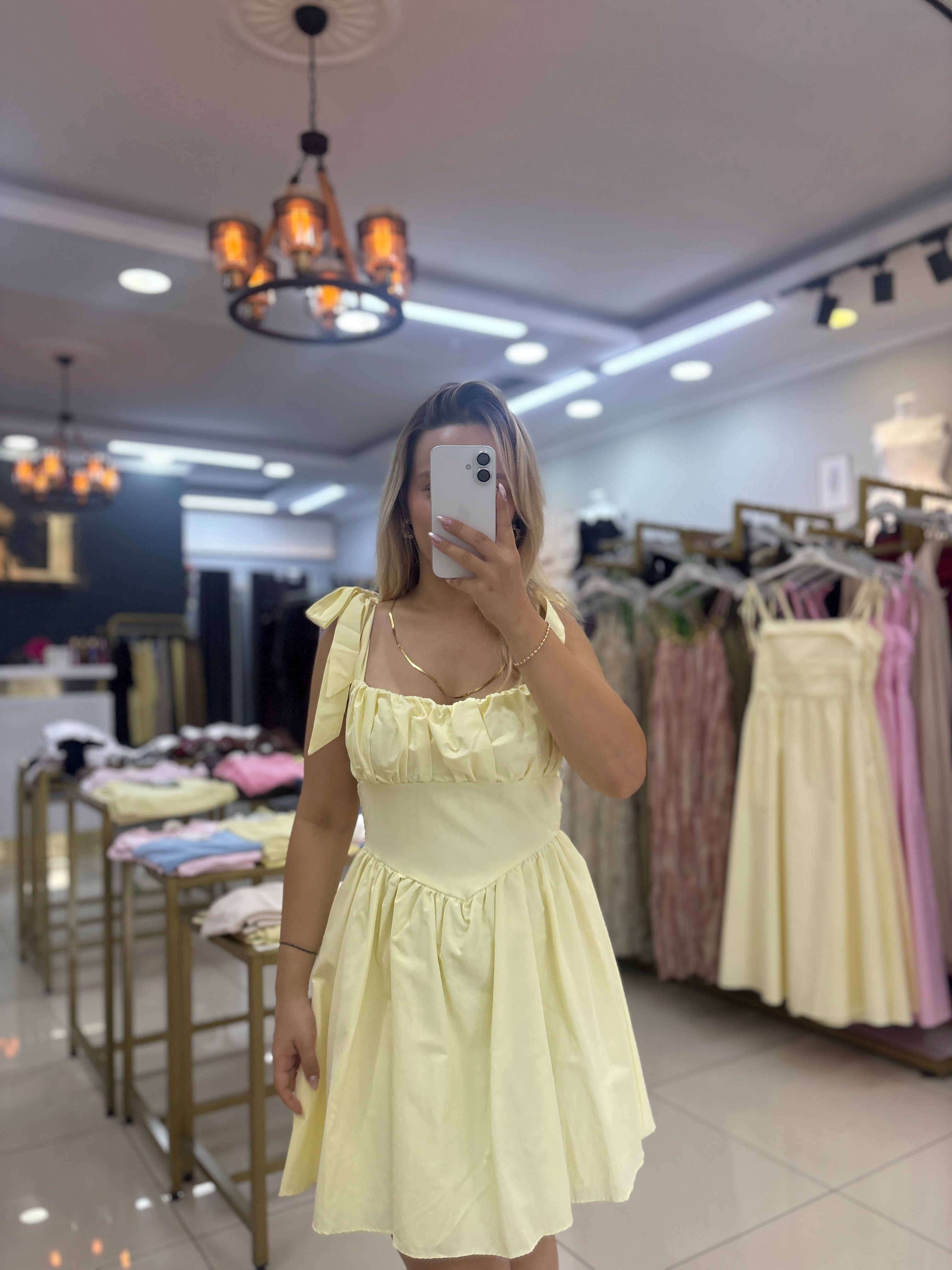 PRENSES MODEL OMUZDAN BAĞLAMALI ELBİSE