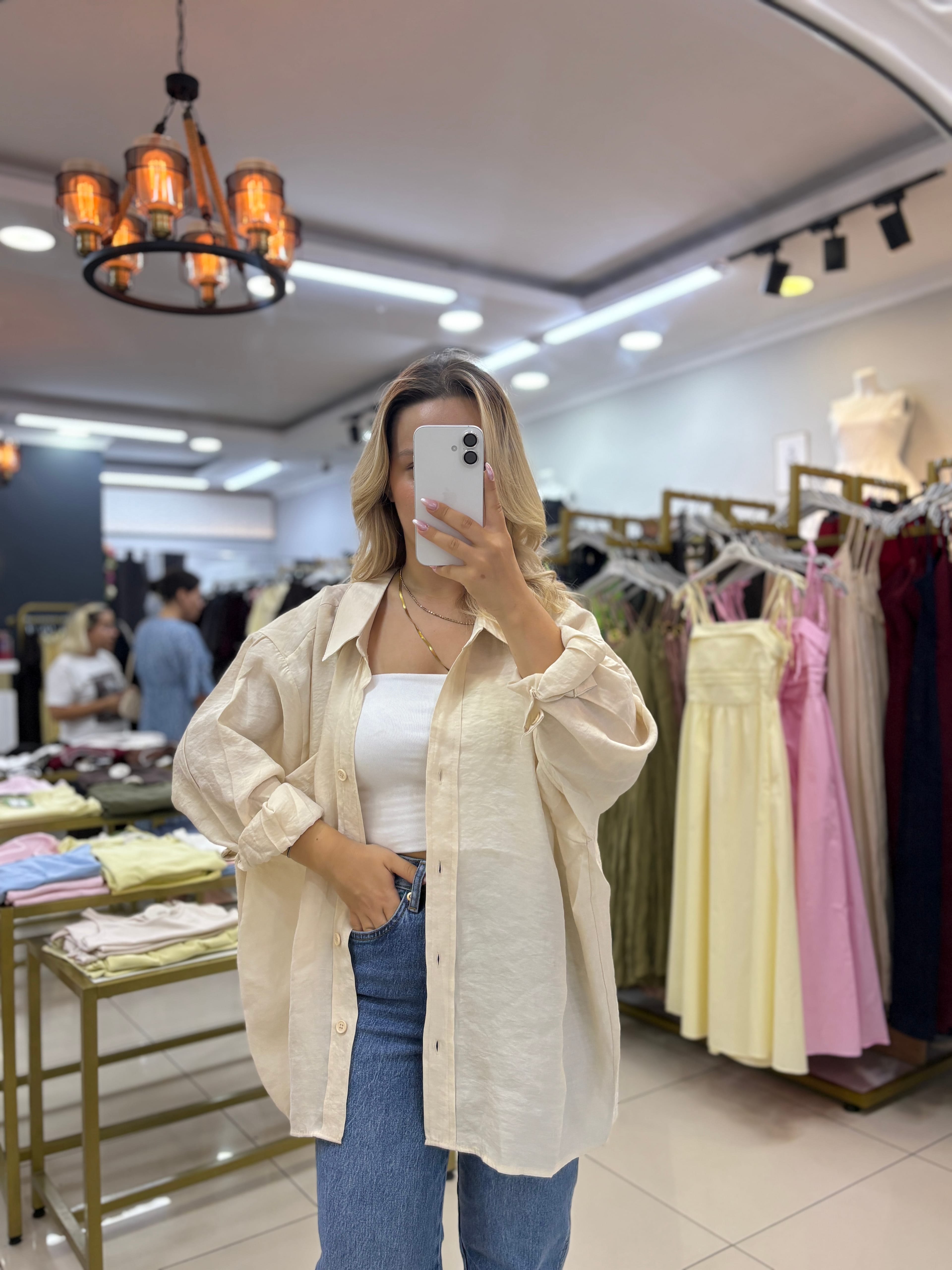 4612 TAŞ DÜŞÜK OMUZLU OVERSİZE GÖMLEK