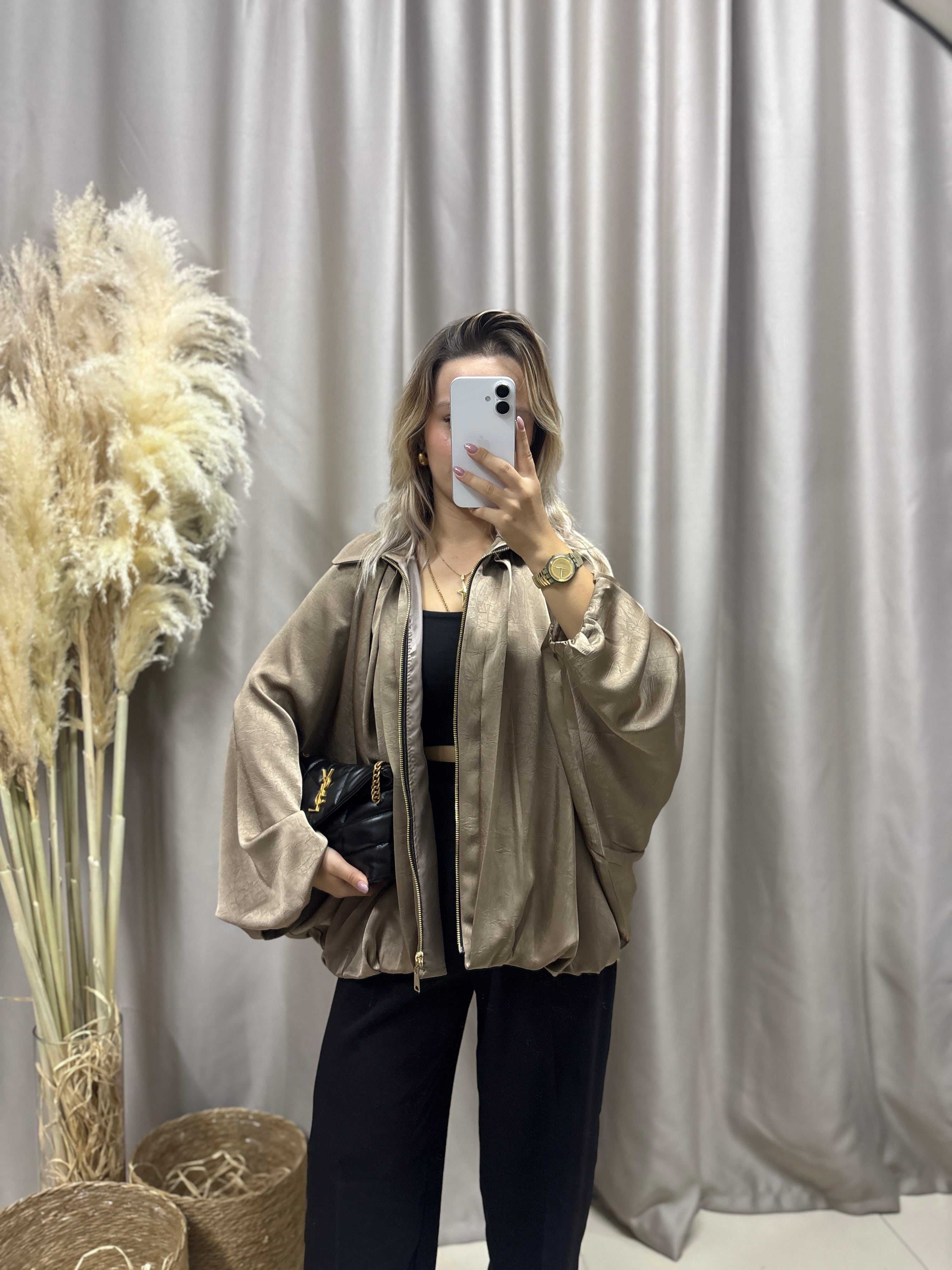 9584 VİZON SATEN BOMBER CEKET