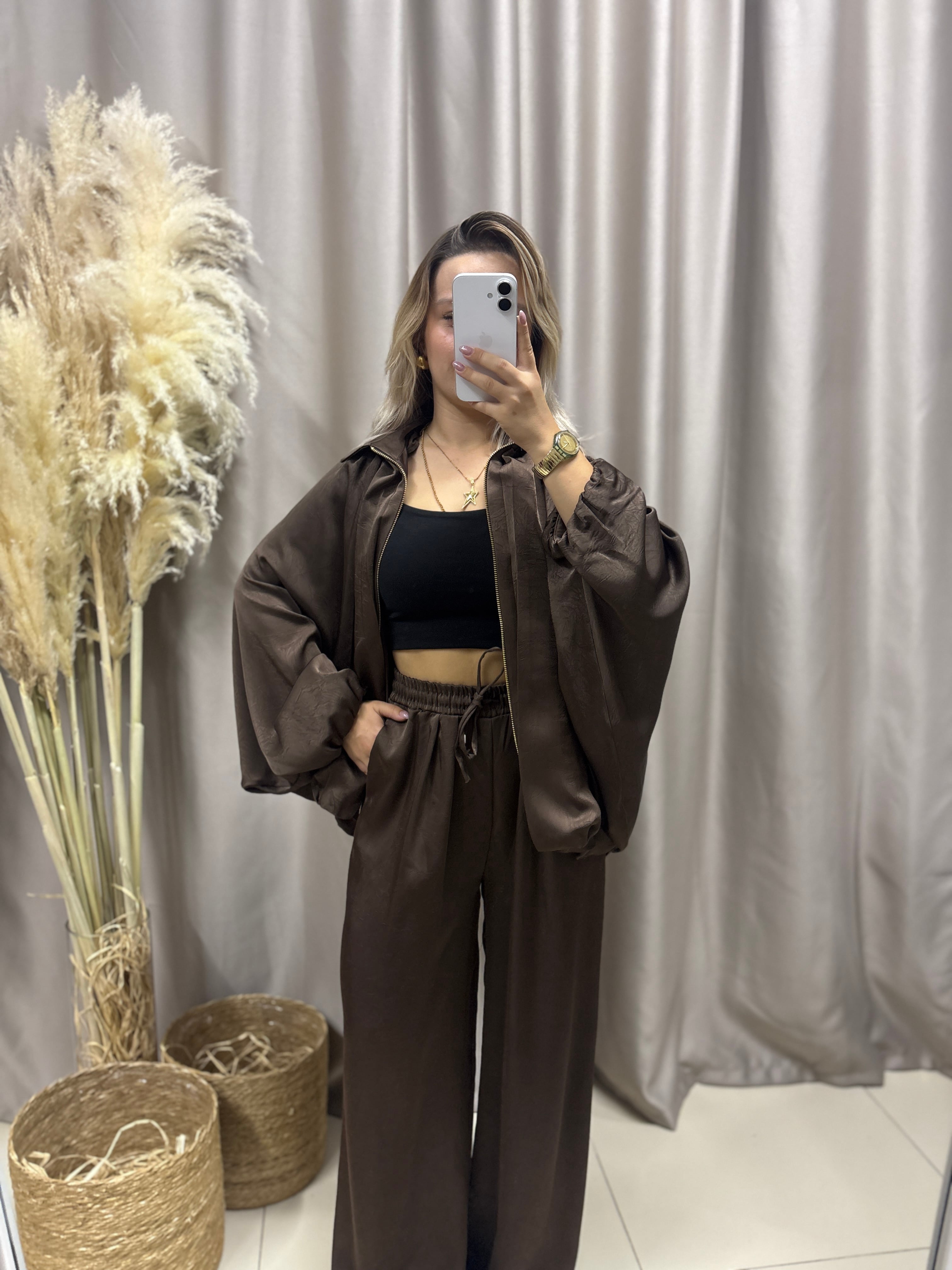 KAHVE SATEN BOMBER CEKET 9584