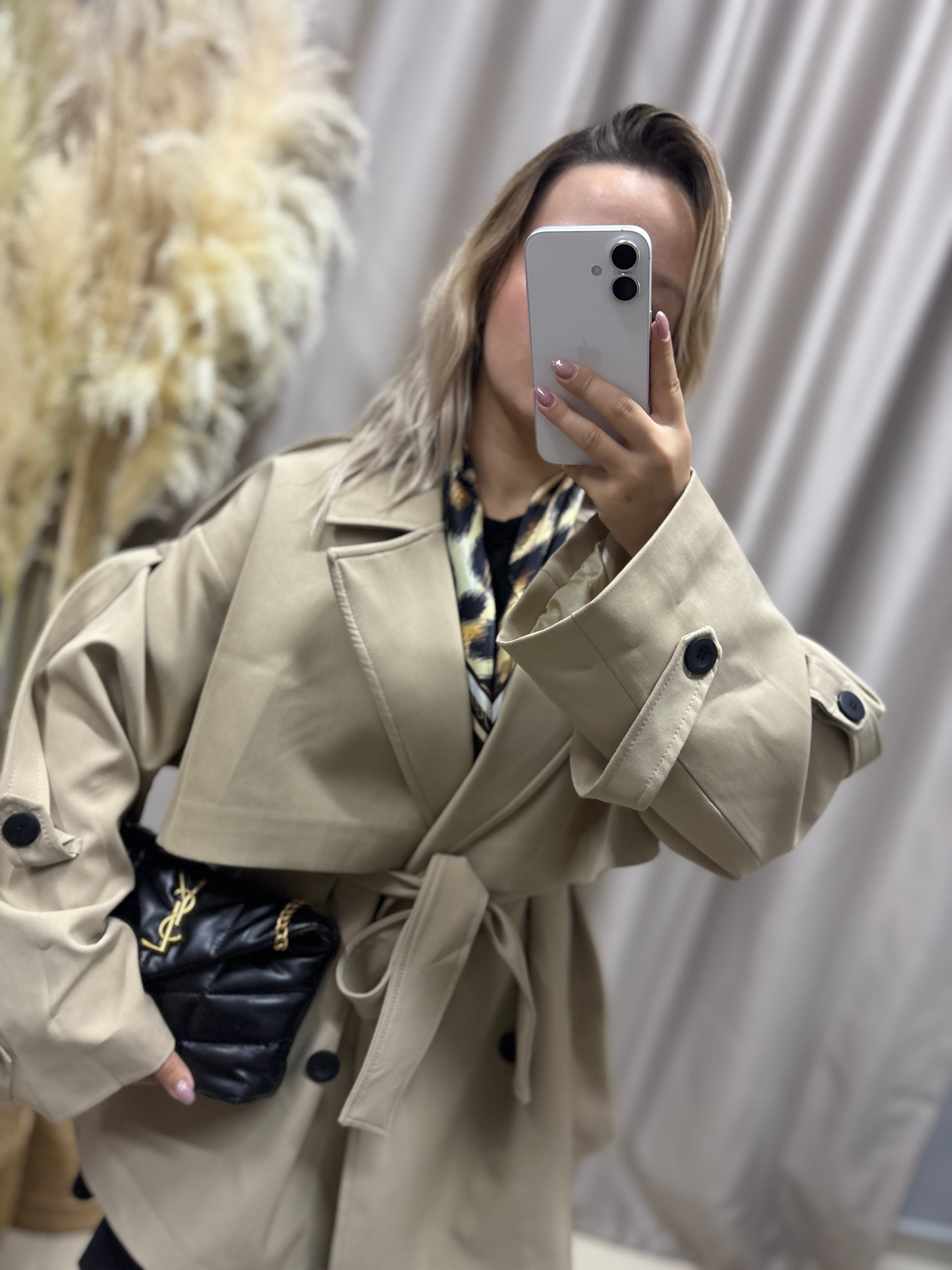 PREMIUM KALİTE  KADIN KISA CAMEL TRENÇ 9580