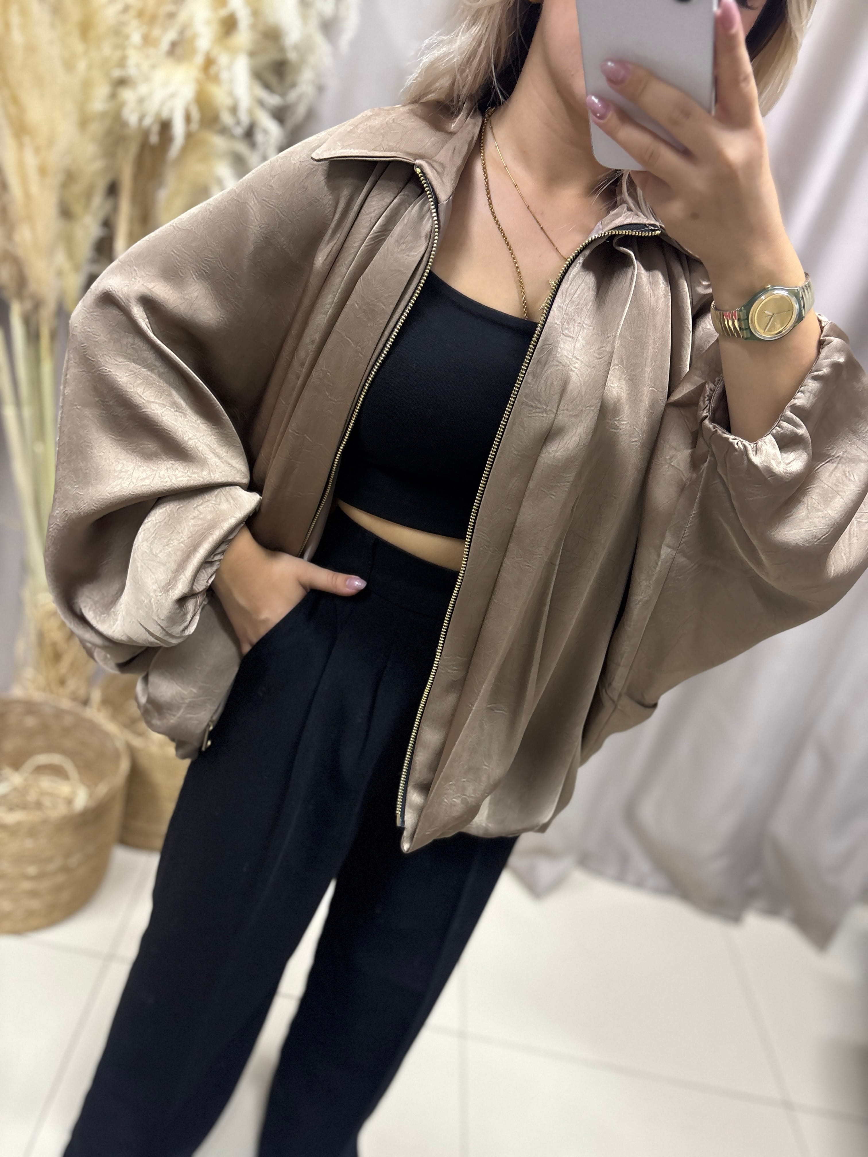 9584 VİZON SATEN BOMBER CEKET