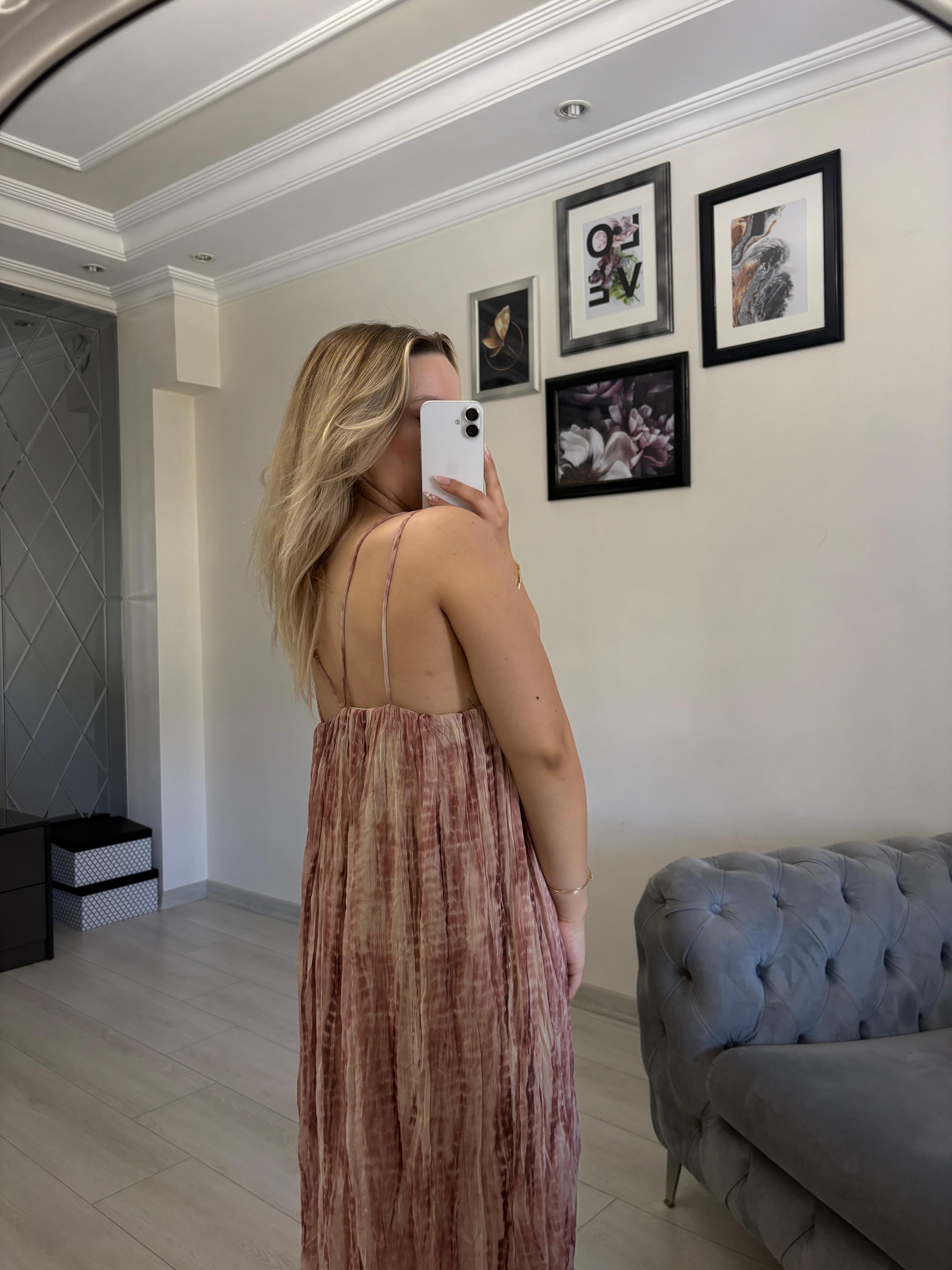 ZİNCİR AKSESUAR DETAYLI ASKILI ELBİSE