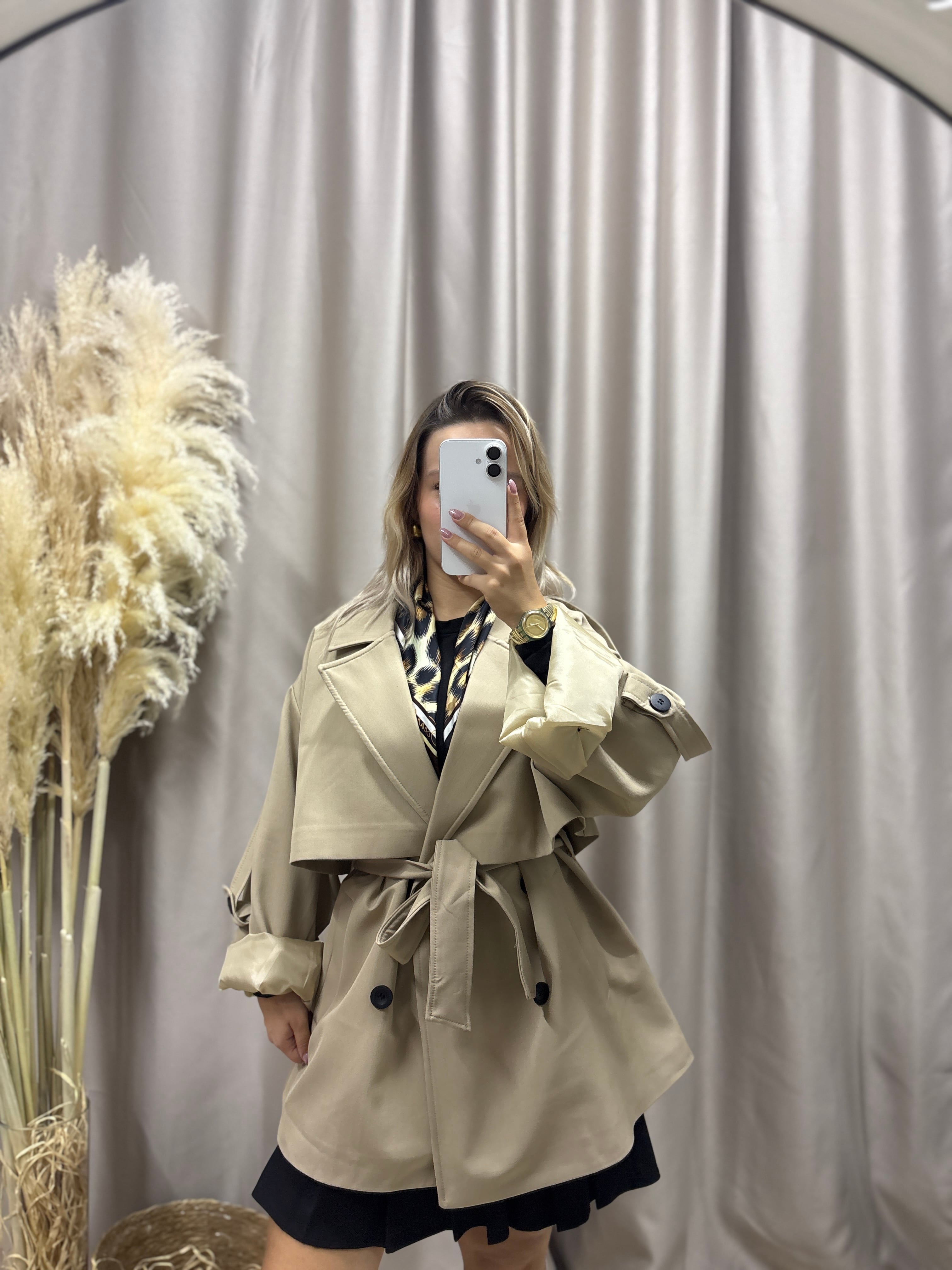 PREMIUM KALİTE  KADIN KISA CAMEL TRENÇ 9580