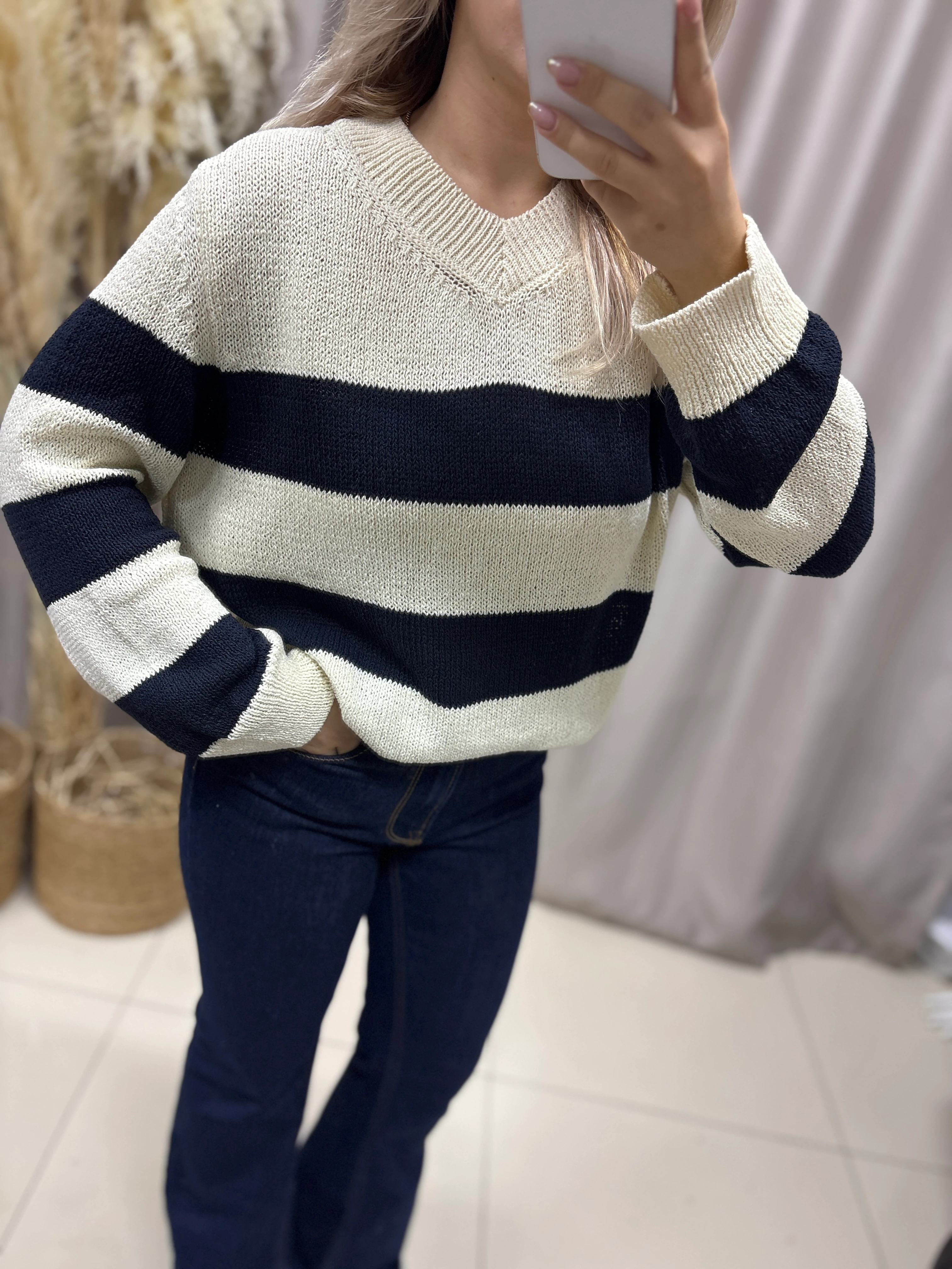 V YAKA ÇİZGİLİ TRİKO KAZAK 3749 MSSM