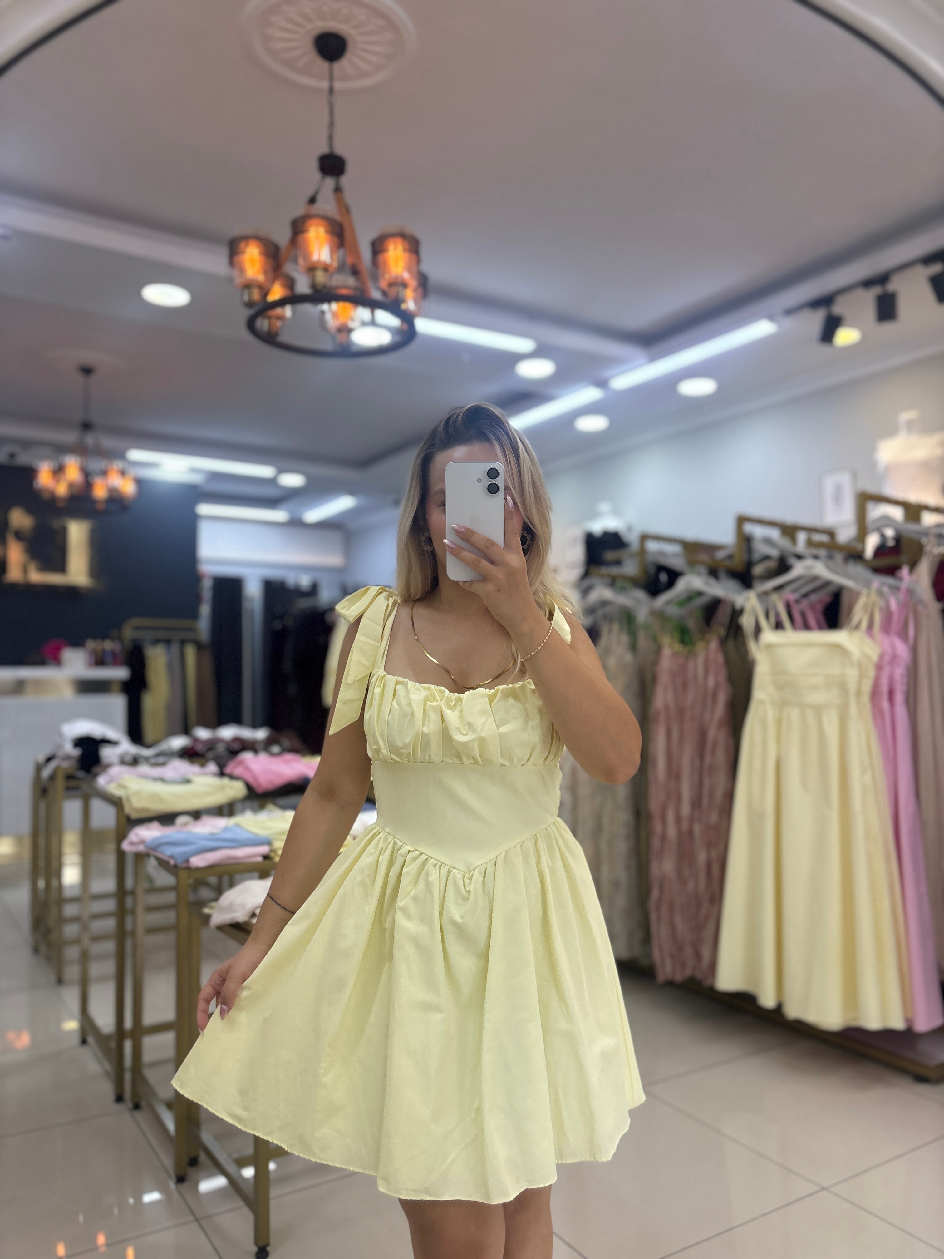 PRENSES MODEL OMUZDAN BAĞLAMALI ELBİSE