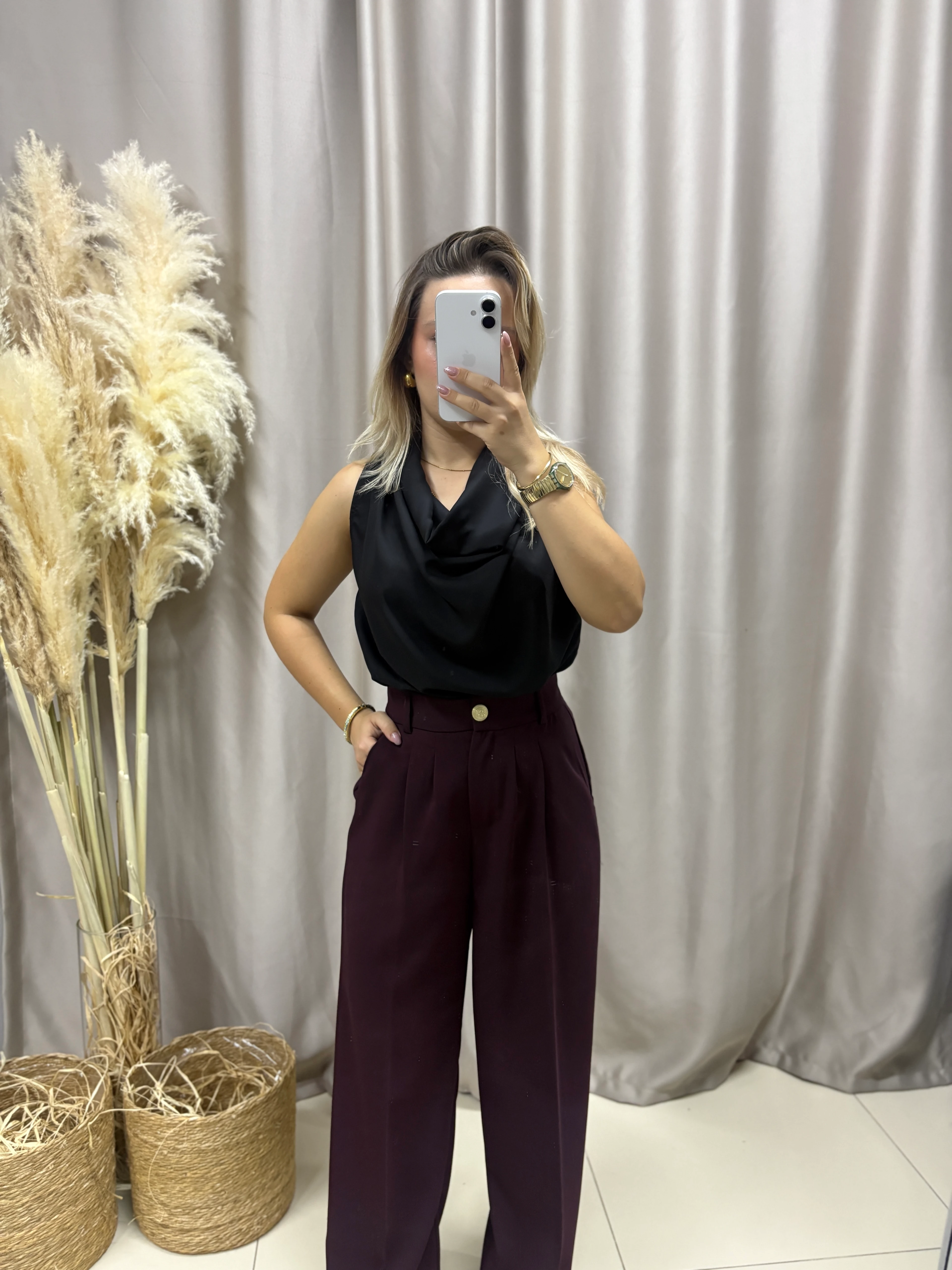 GOLD DÜĞME DETAYLI PREMİUM PİLELİ PALAZZO PANTOLON 51078